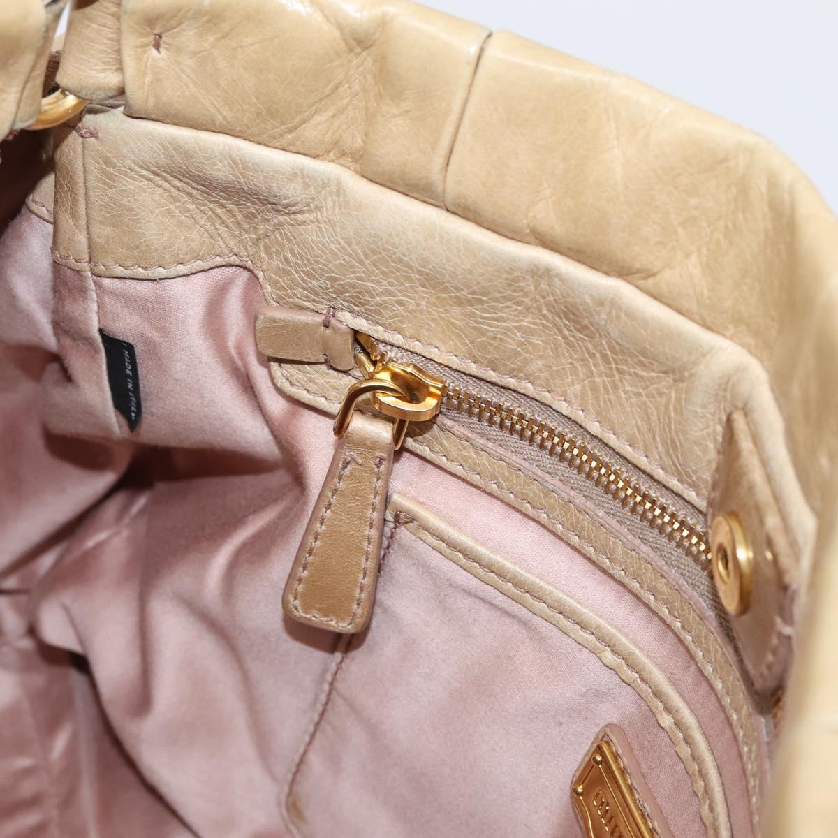 Miu Miu Hand Bag Leather 2way Beige Gold Auth am12661V