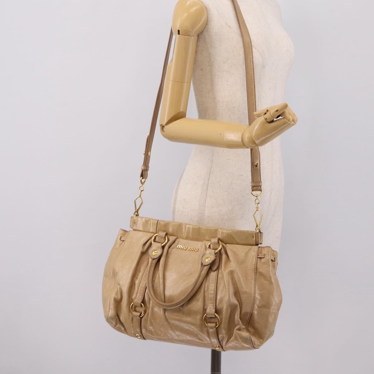Miu Miu Hand Bag Leather 2way Beige Gold Auth am12661V