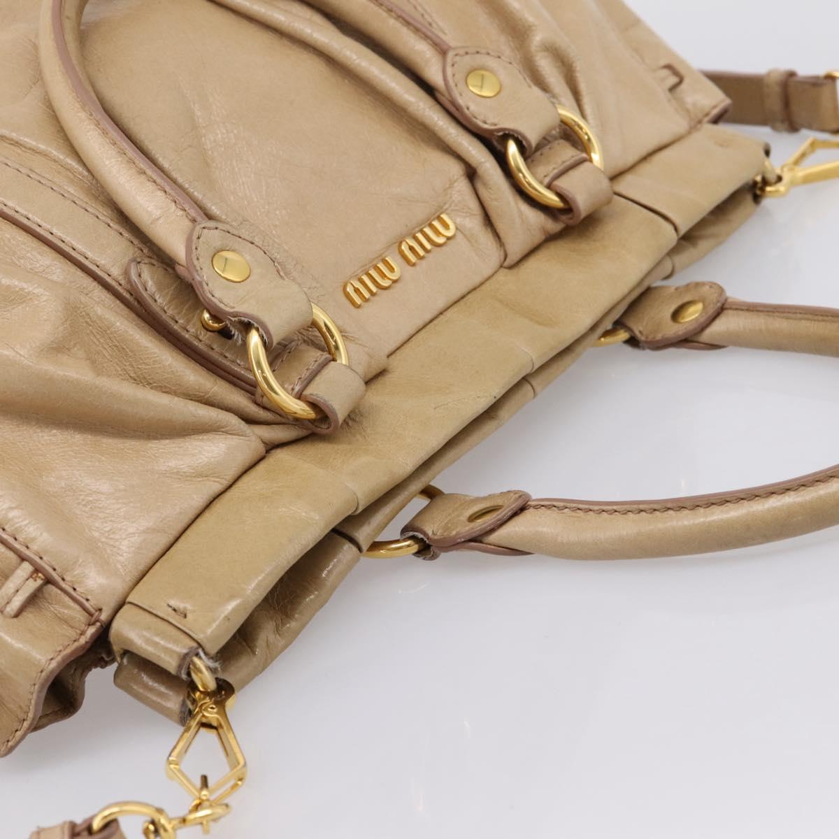 Miu Miu Hand Bag Leather 2way Beige Gold Auth am12661V