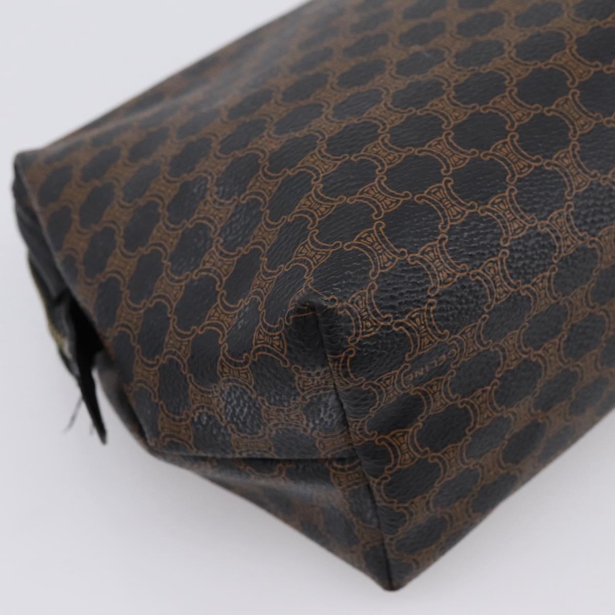 CELINE Macadam Canvas Pouch PVC Leather Black Gold Tone Auth am12663V