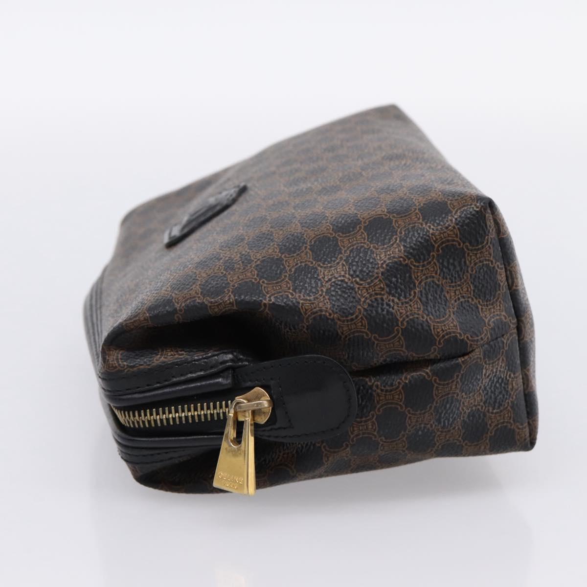 CELINE Macadam Canvas Pouch PVC Leather Black Gold Tone Auth am12663V