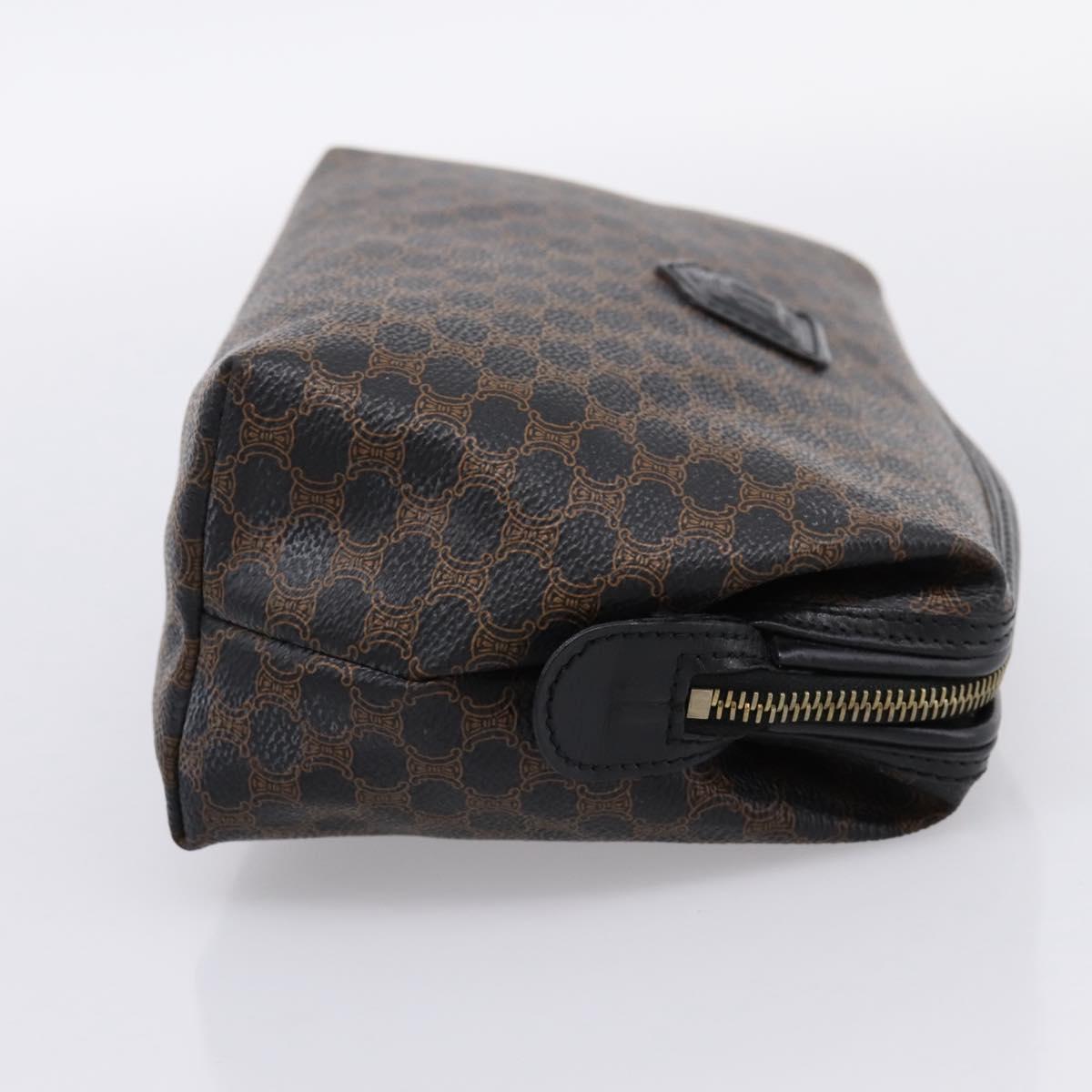 CELINE Macadam Canvas Pouch PVC Leather Black Gold Tone Auth am12663V