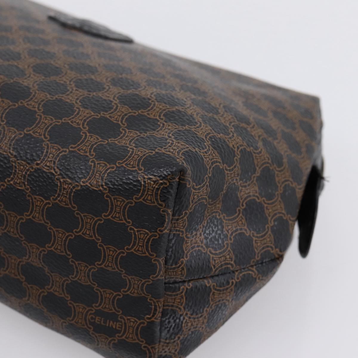 CELINE Macadam Canvas Pouch PVC Leather Black Gold Tone Auth am12663V