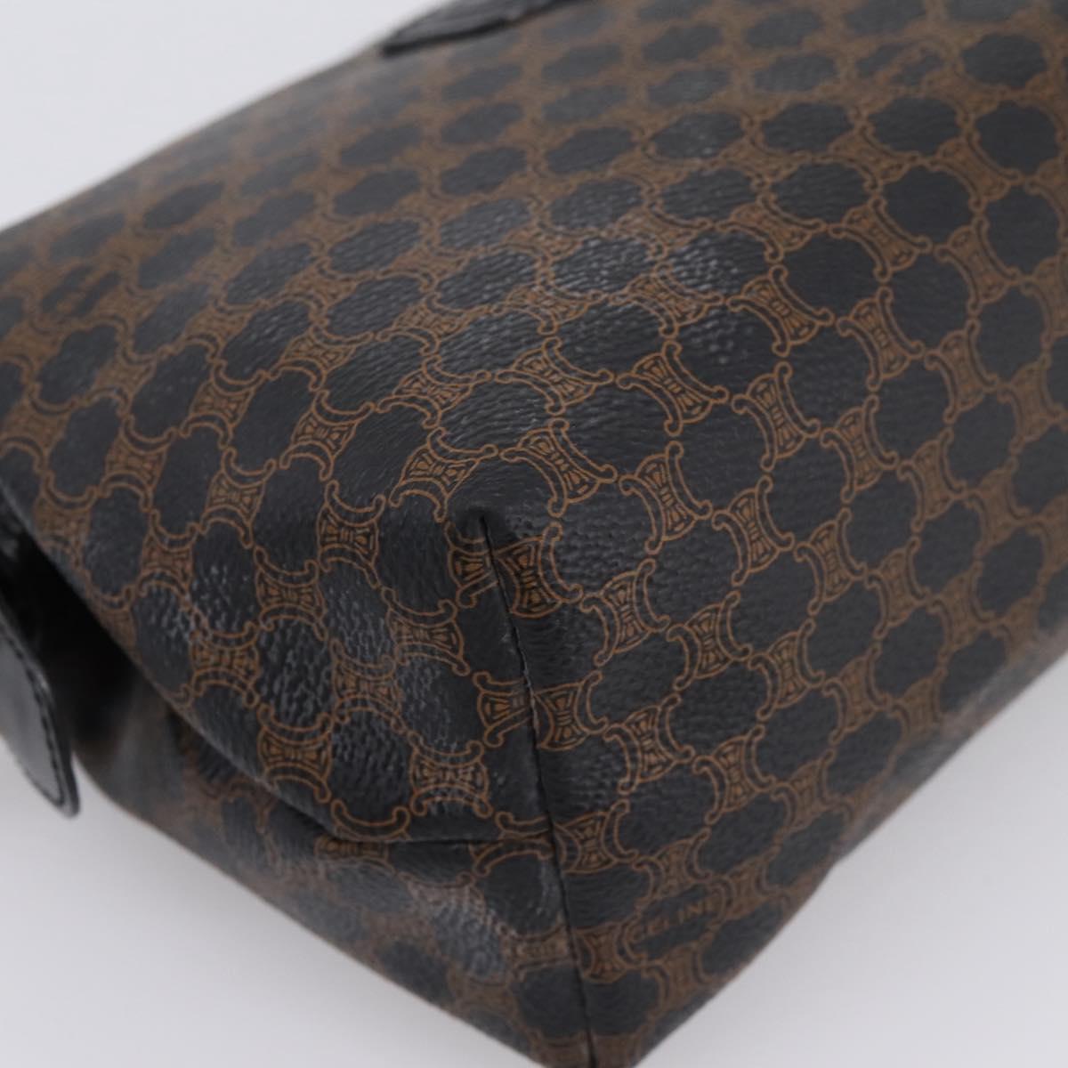 CELINE Macadam Canvas Pouch PVC Leather Black Gold Tone Auth am12663V