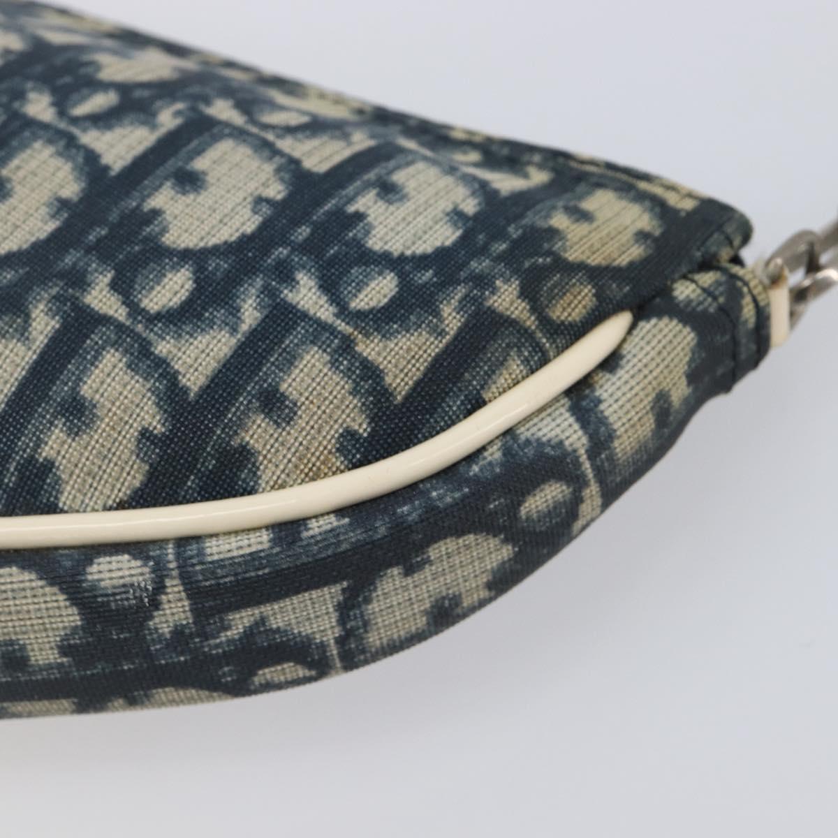 Christian Dior Trotter Canvas Saddle Pouch PVC Navy Silver Auth am12667A