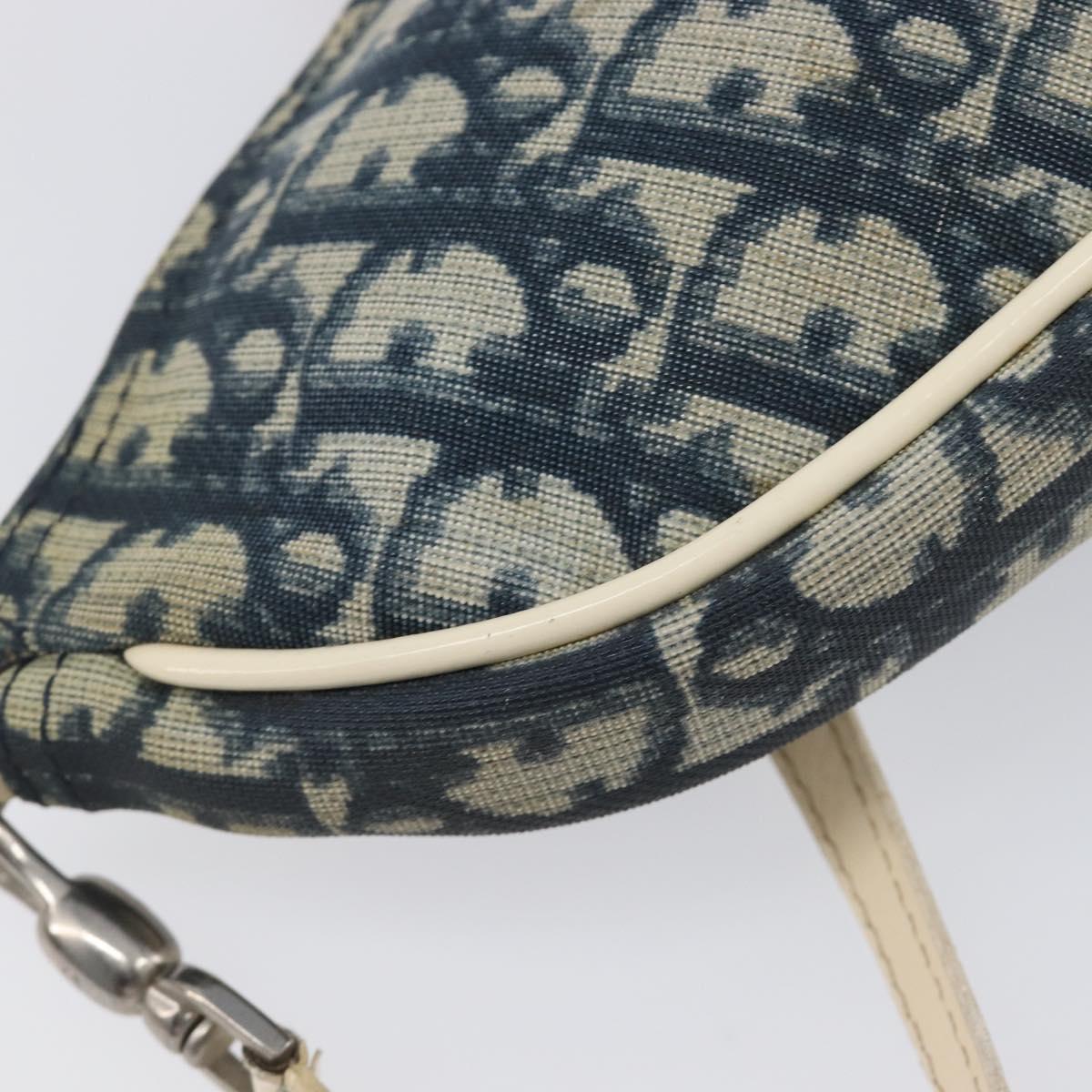 Christian Dior Trotter Canvas Saddle Pouch PVC Navy Silver Auth am12667A