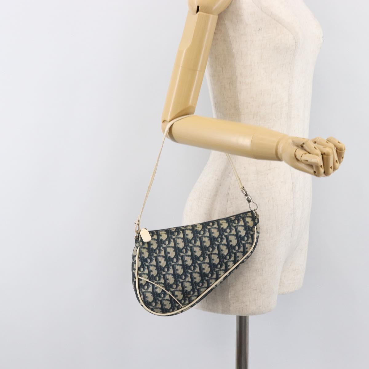 Christian Dior Trotter Canvas Saddle Pouch PVC Navy Silver Auth am12667A