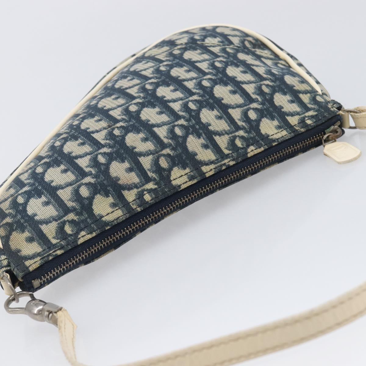 Christian Dior Trotter Canvas Saddle Pouch PVC Navy Silver Auth am12667A