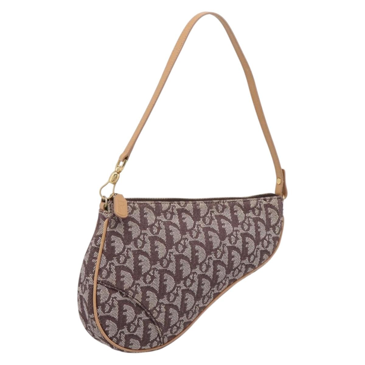 Christian Dior Trotter Canvas Saddle Pouch Brown Gold Auth am12668V