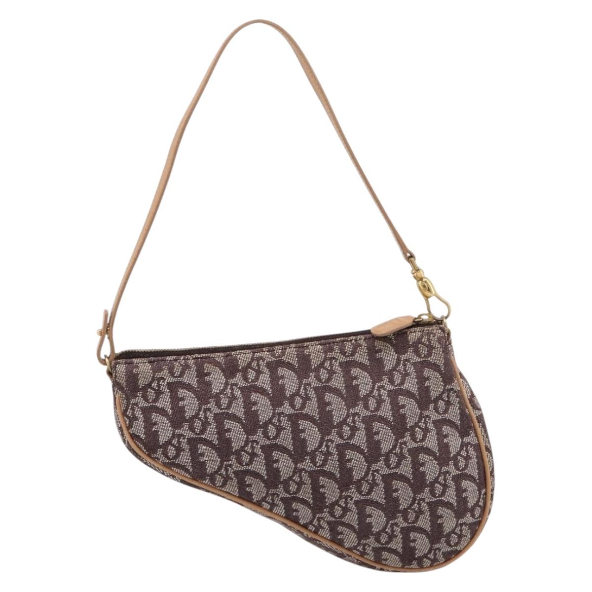 Christian Dior Trotter Canvas Saddle Pouch Brown Gold Auth am12668V