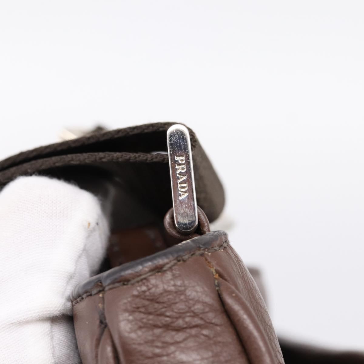 PRADA Shoulder Bag Taurillon Leather Brown Silver Auth am12669V