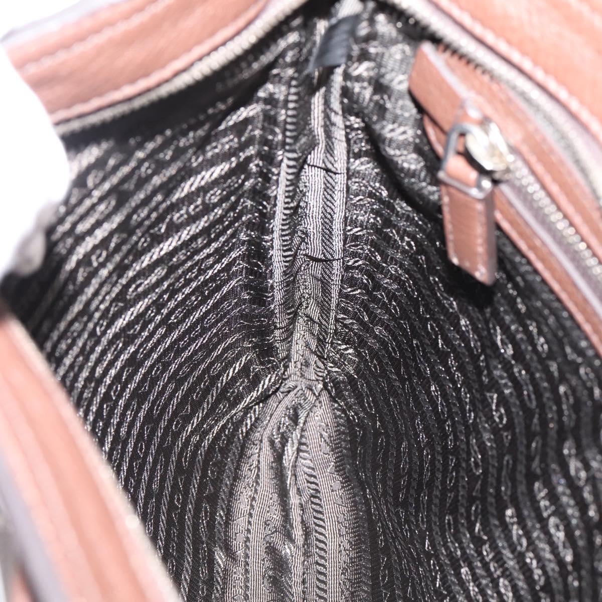 PRADA Shoulder Bag Taurillon Leather Brown Silver Auth am12669V