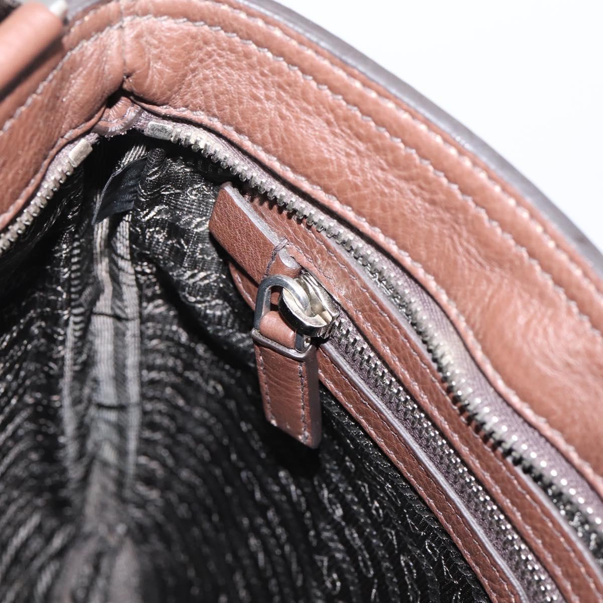 PRADA Shoulder Bag Taurillon Leather Brown Silver Auth am12669V