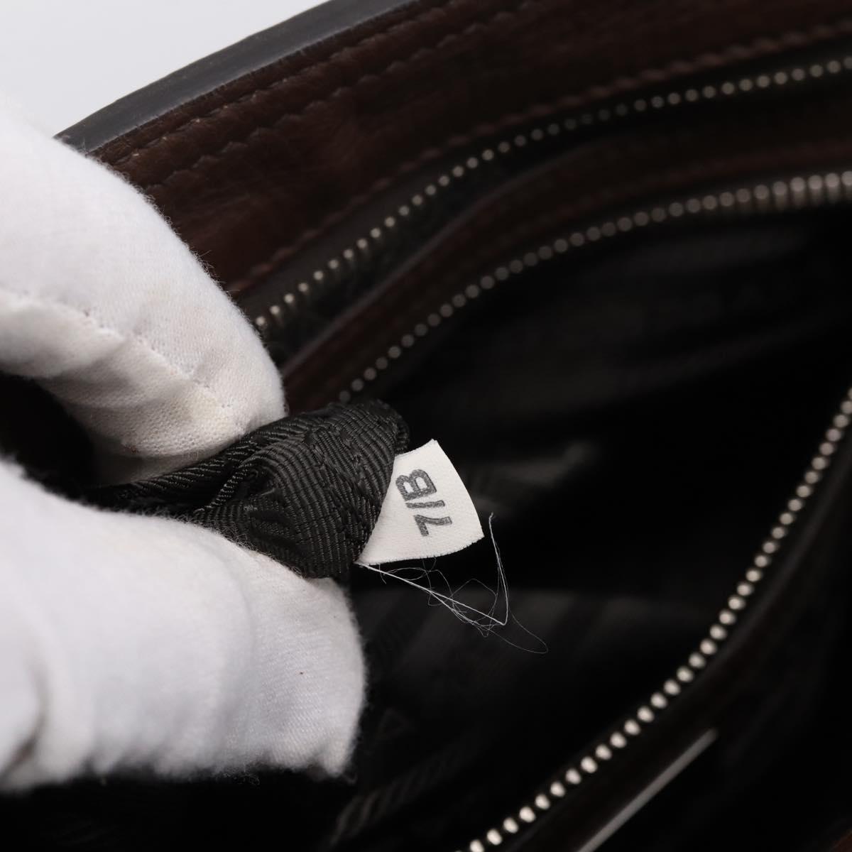 PRADA Shoulder Bag Taurillon Leather Brown Silver Auth am12669V