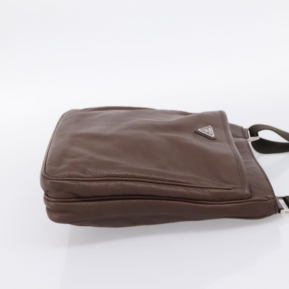 PRADA Shoulder Bag Taurillon Leather Brown Silver Auth am12669V