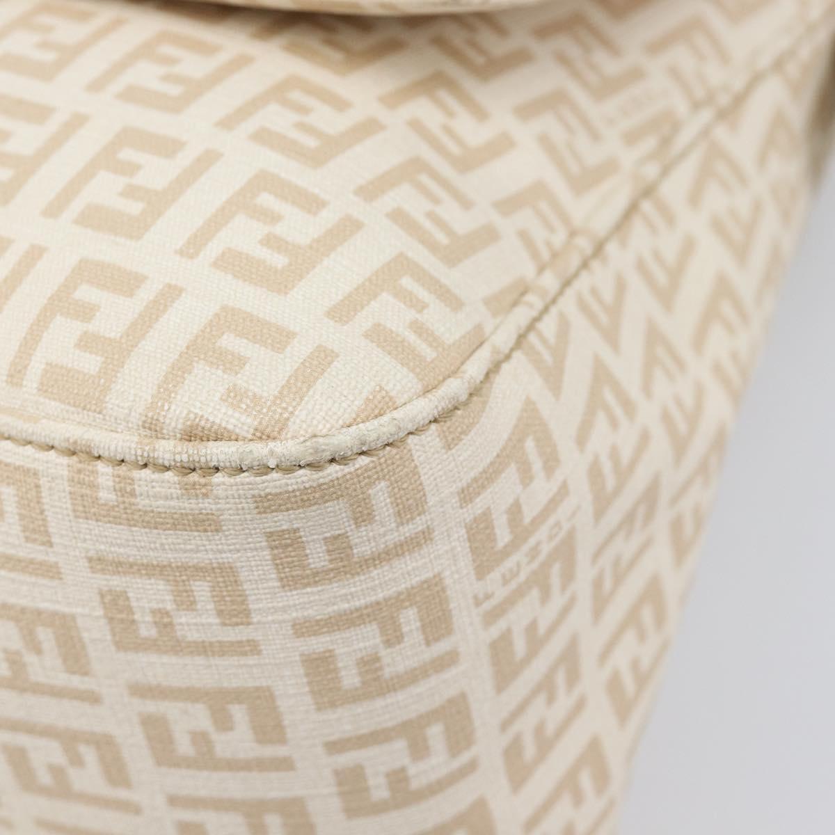 FENDI Zucchino Canvas Mamma Bucket GM Shoulder Bag PVC Beige Gold Auth am12671V