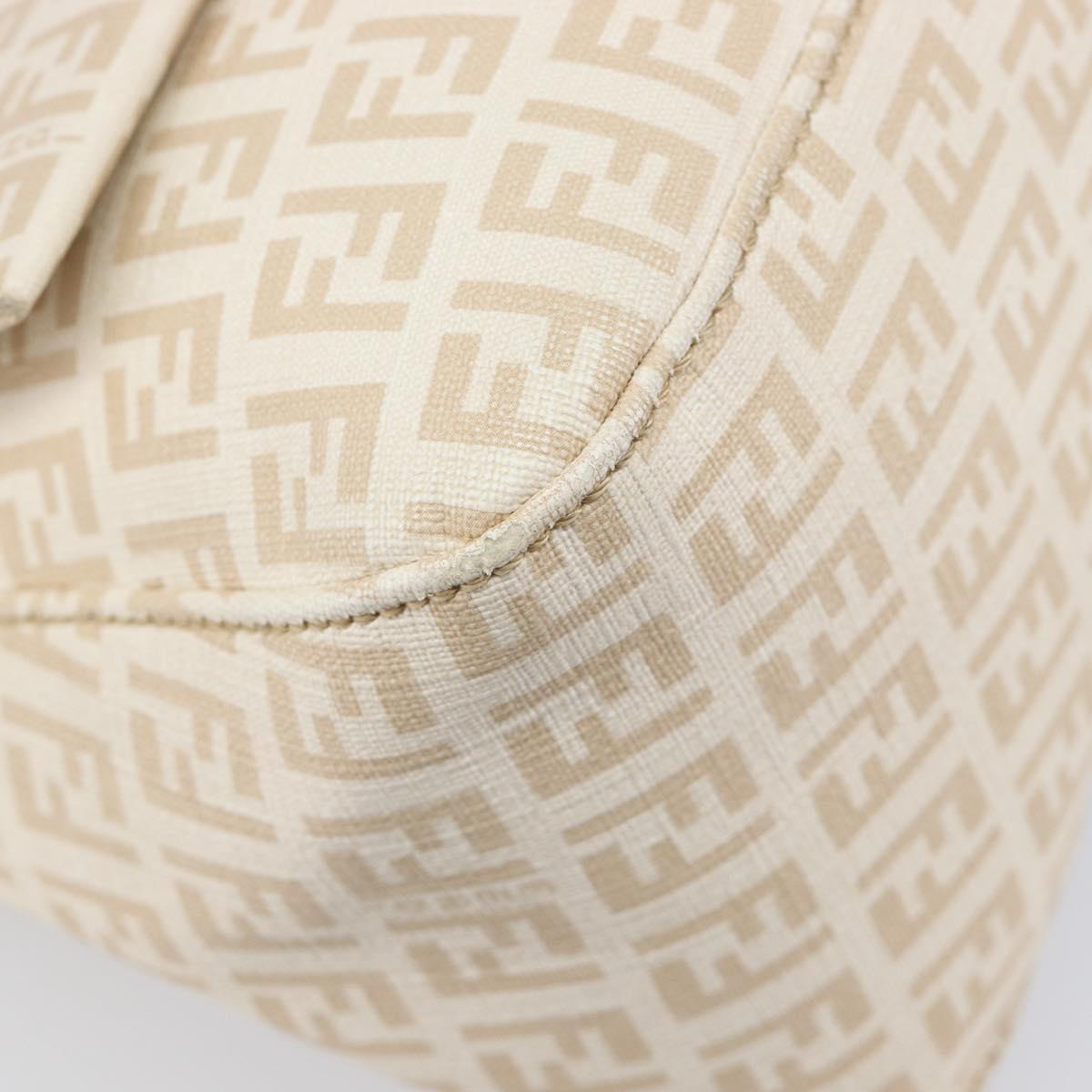 FENDI Zucchino Canvas Mamma Bucket GM Shoulder Bag PVC Beige Gold Auth am12671V