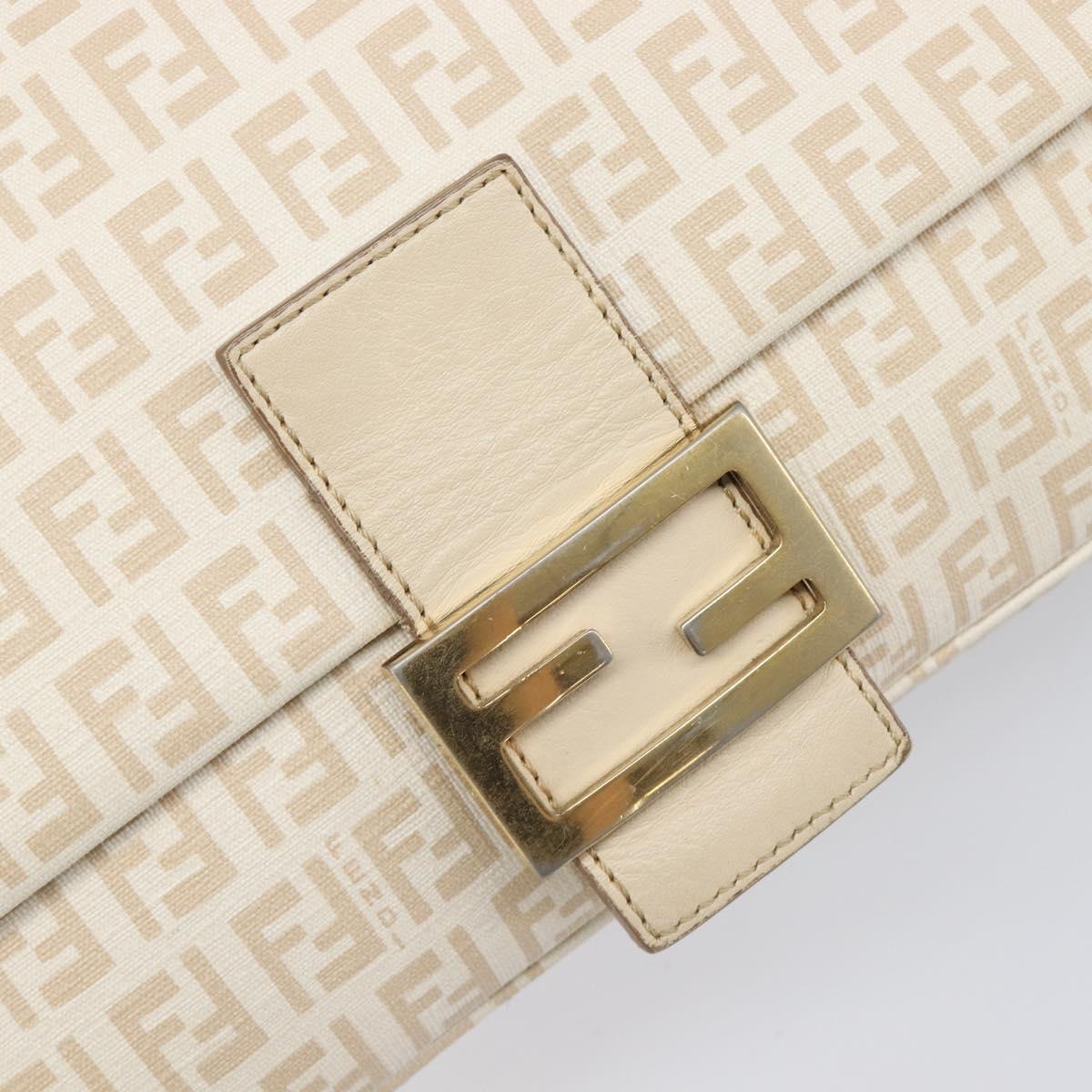 FENDI Zucchino Canvas Mamma Bucket GM Shoulder Bag PVC Beige Gold Auth am12671V
