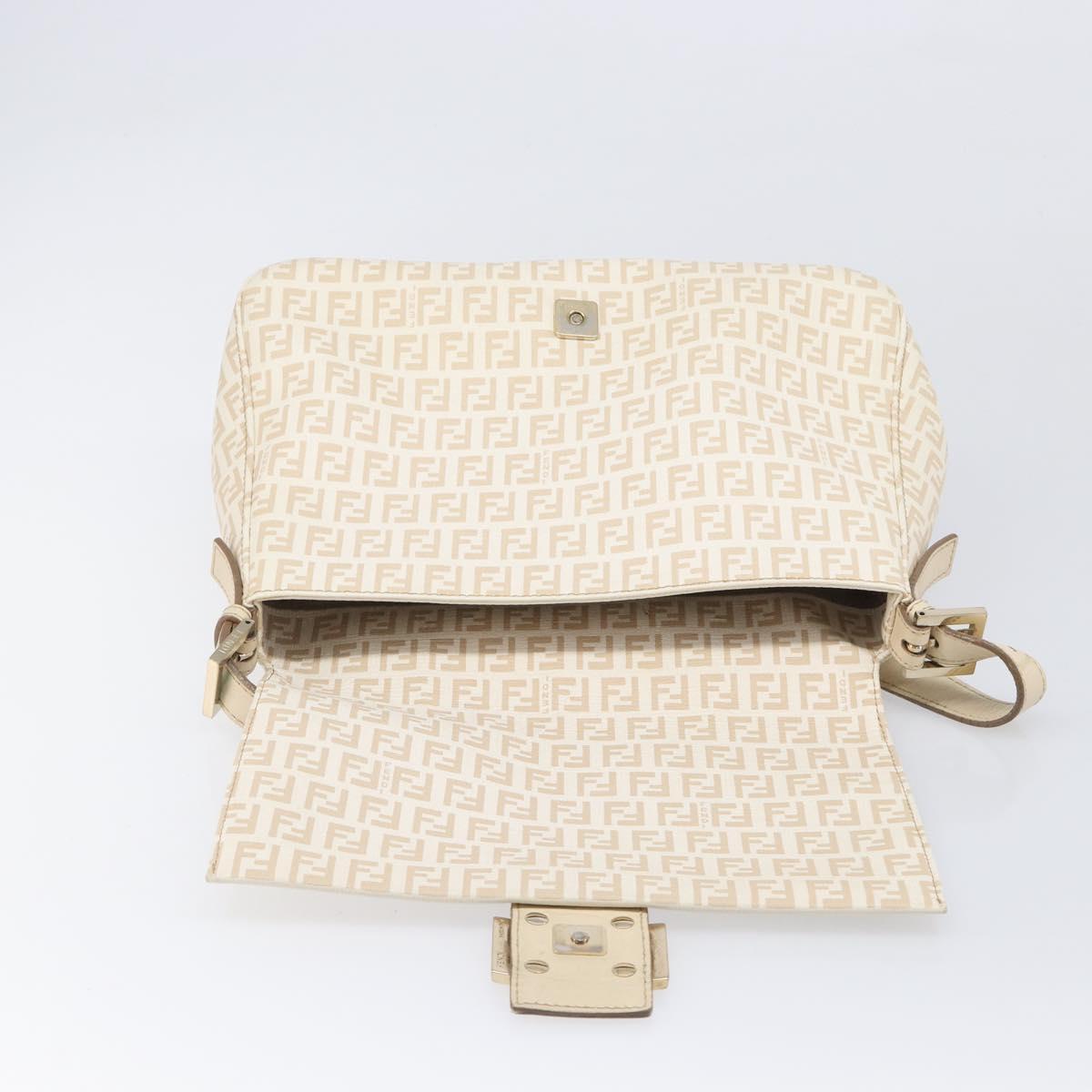 FENDI Zucchino Canvas Mamma Bucket GM Shoulder Bag PVC Beige Gold Auth am12671V