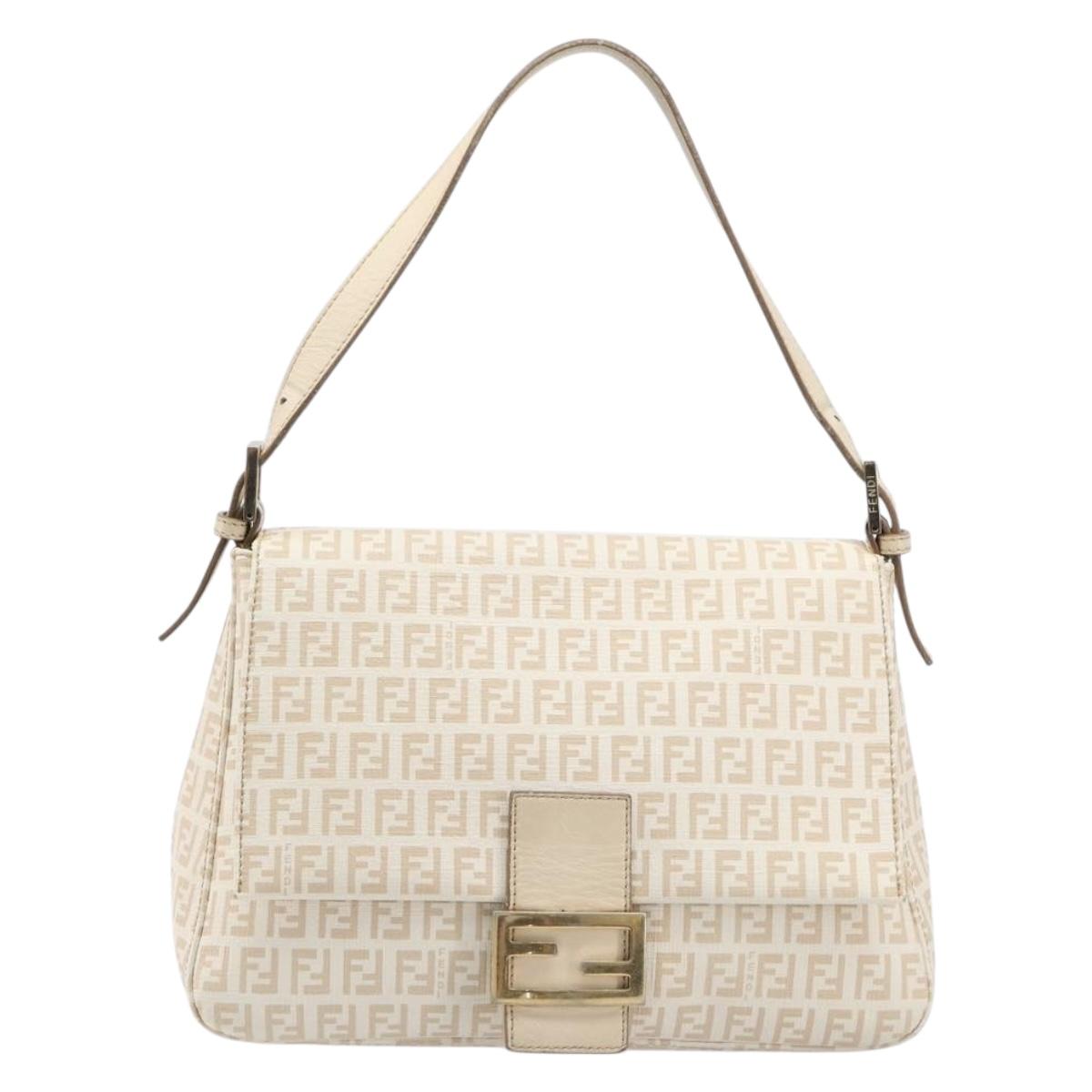 FENDI Zucchino Canvas Mamma Bucket GM Shoulder Bag PVC Beige Gold Auth am12671V