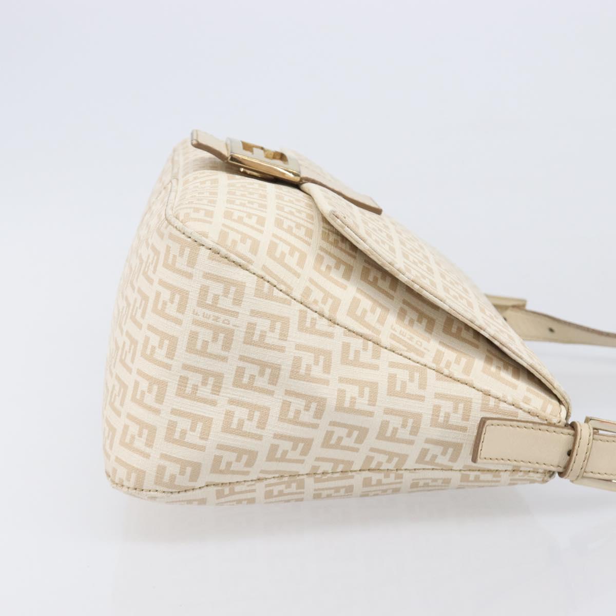 FENDI Zucchino Canvas Mamma Bucket GM Shoulder Bag PVC Beige Gold Auth am12671V
