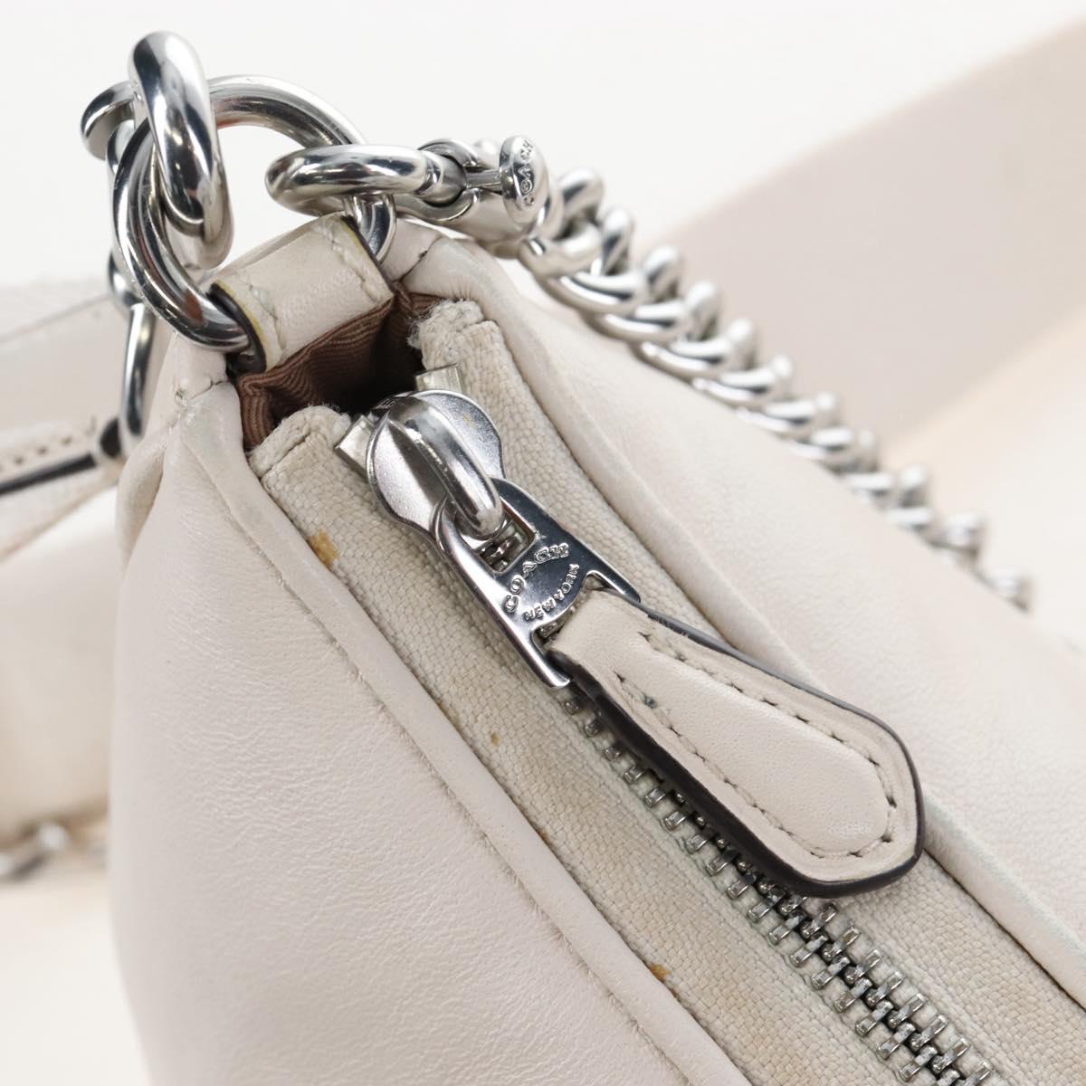 Coach Chain Teri Shoulder Bag Leather White Silver Auth am12672V