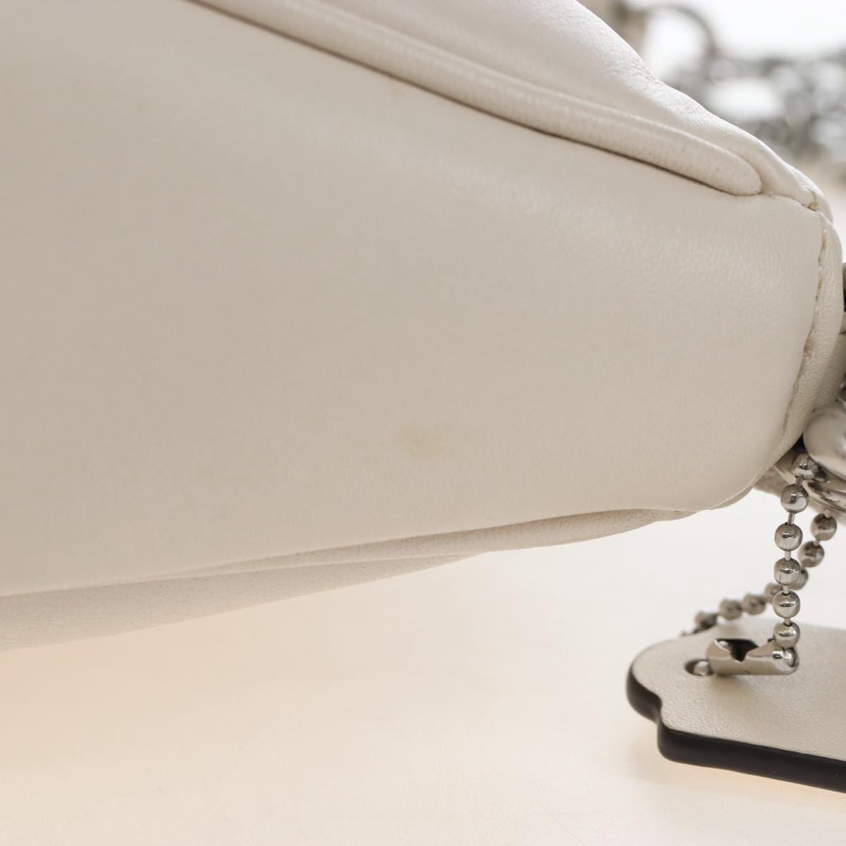Coach Chain Teri Shoulder Bag Leather White Silver Auth am12672V