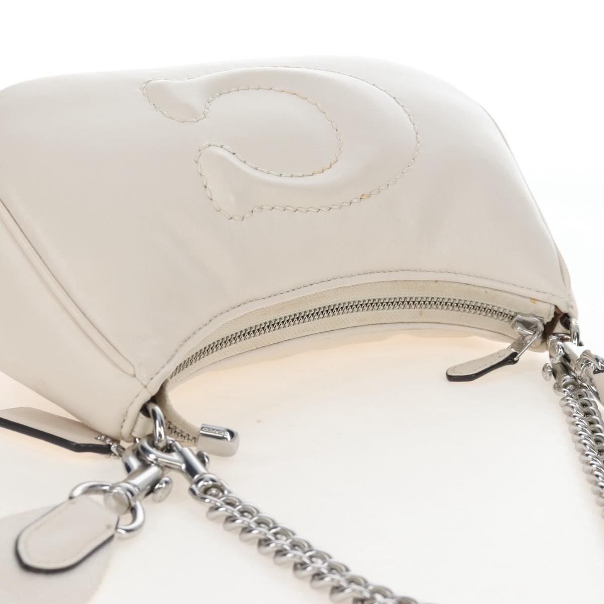 Coach Chain Teri Shoulder Bag Leather White Silver Auth am12672V