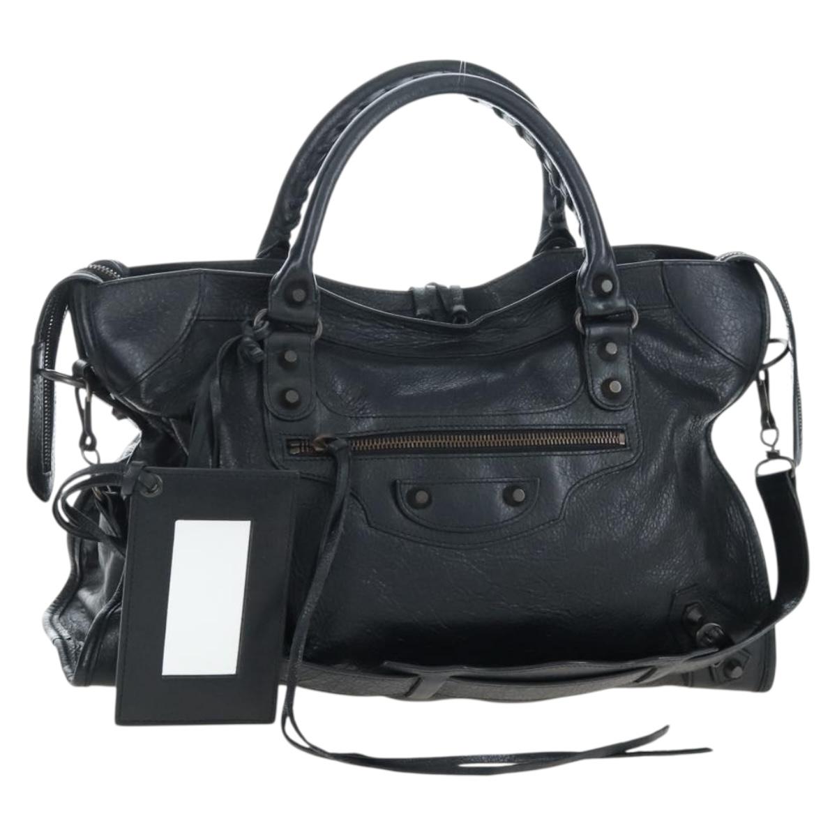 Balenciaga The City Hand Bag Leather Black 115748 Auth am12678SAM