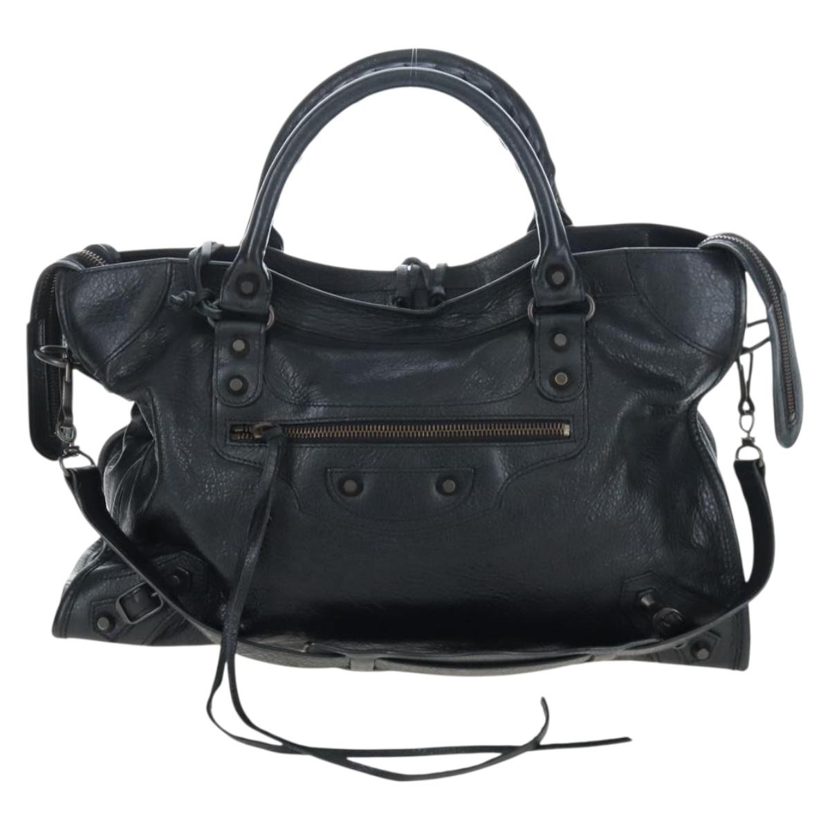 Balenciaga The City Hand Bag Leather Black 115748 Auth am12678SAM