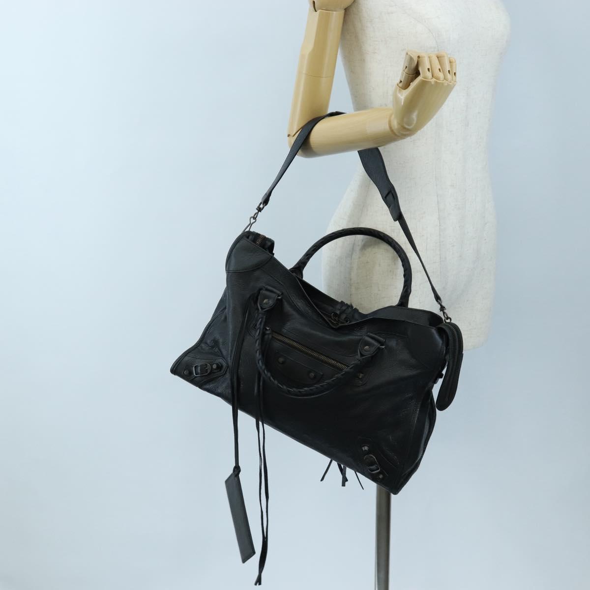 Balenciaga The City Hand Bag Leather Black 115748 Auth am12678SAM