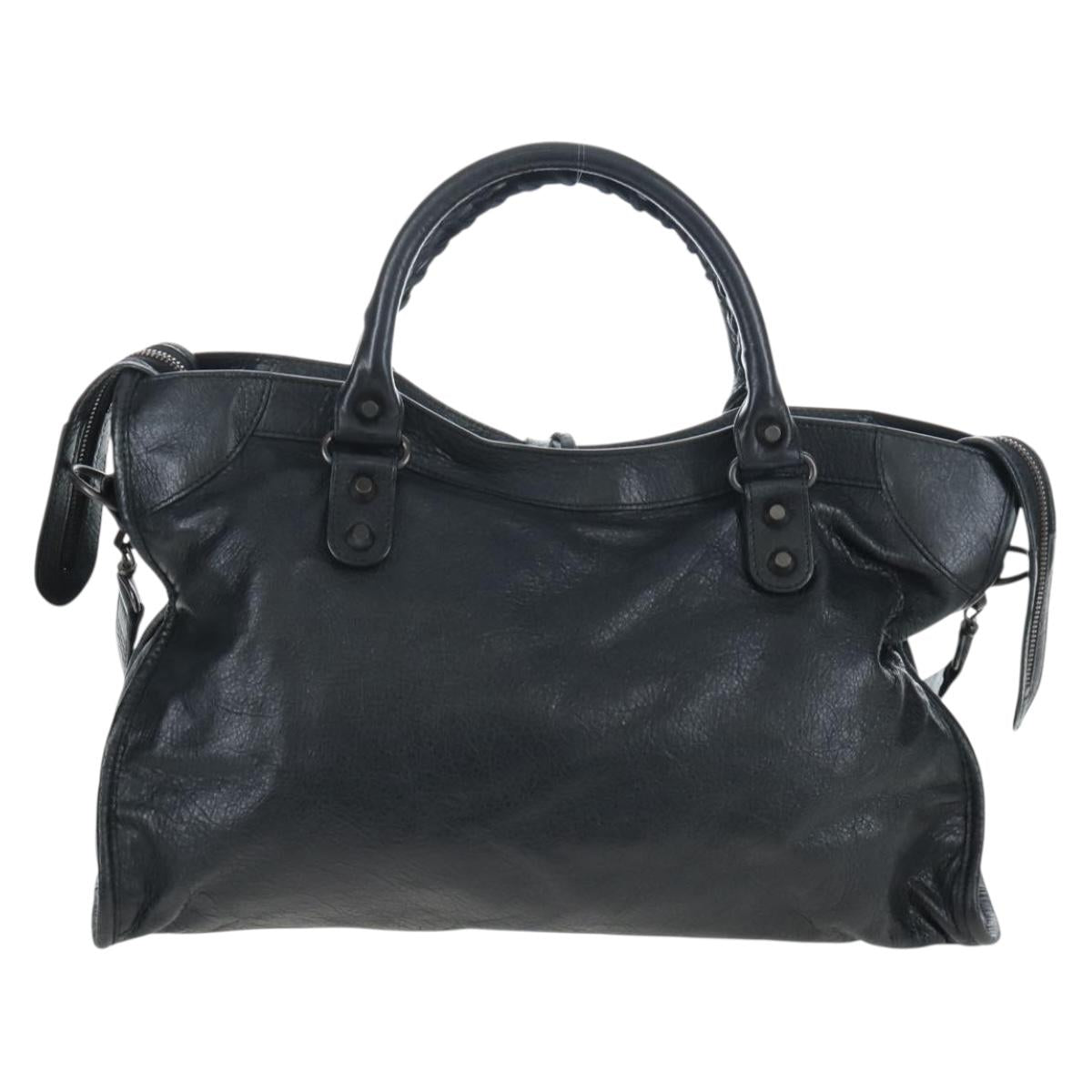 Balenciaga The City Hand Bag Leather Black 115748 Auth am12678SAM