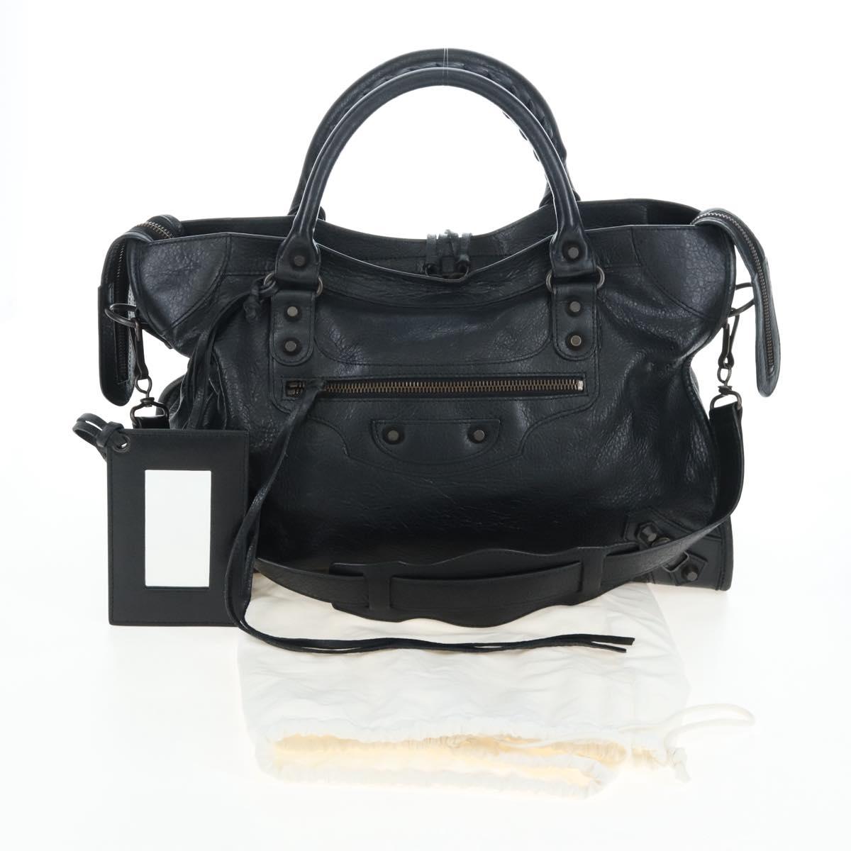 Balenciaga The City Hand Bag Leather Black 115748 Auth am12678SAM