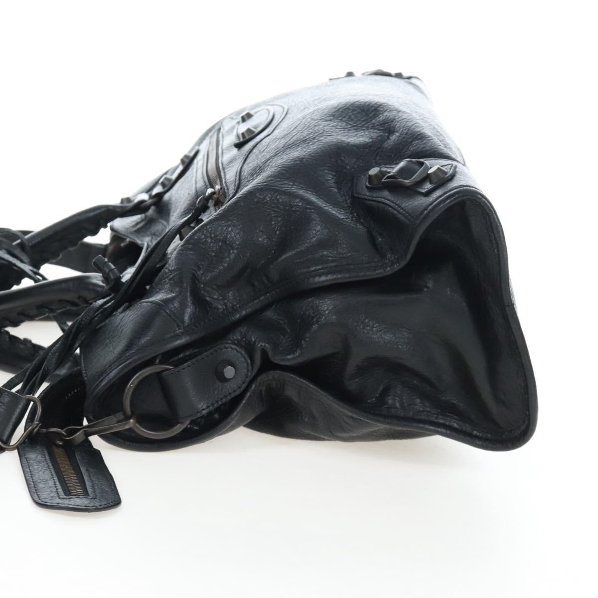 Balenciaga The City Hand Bag Leather Black 115748 Auth am12678SAM