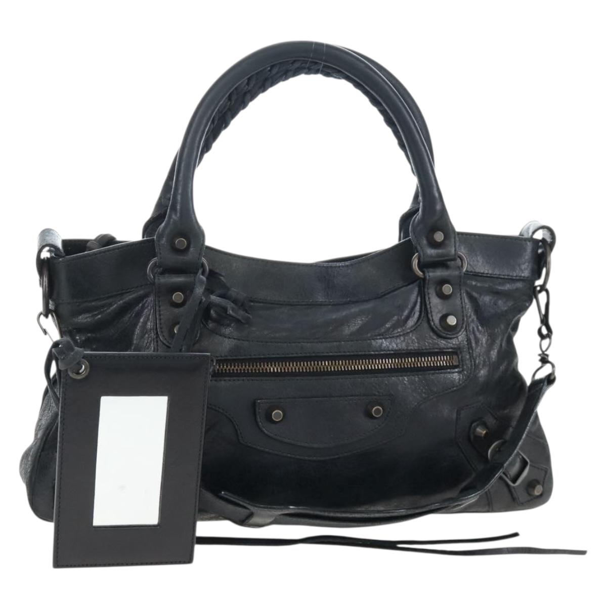 Balenciaga The First Hand Bag Leather 2way Black 103208 Auth am12679V