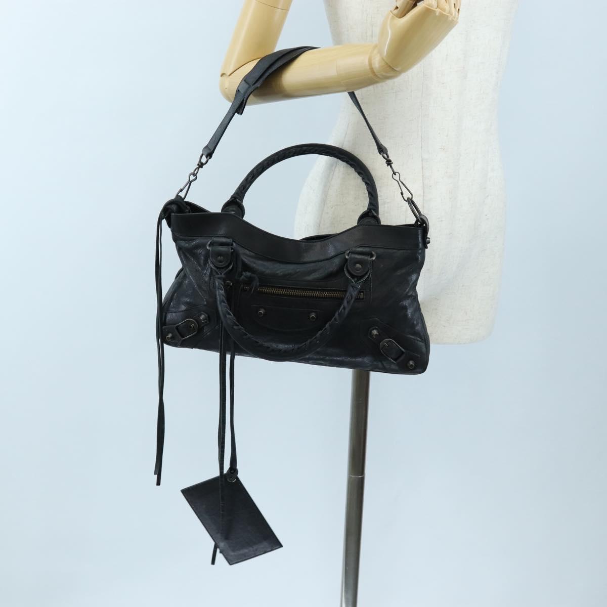 Balenciaga The First Hand Bag Leather 2way Black 103208 Auth am12679V