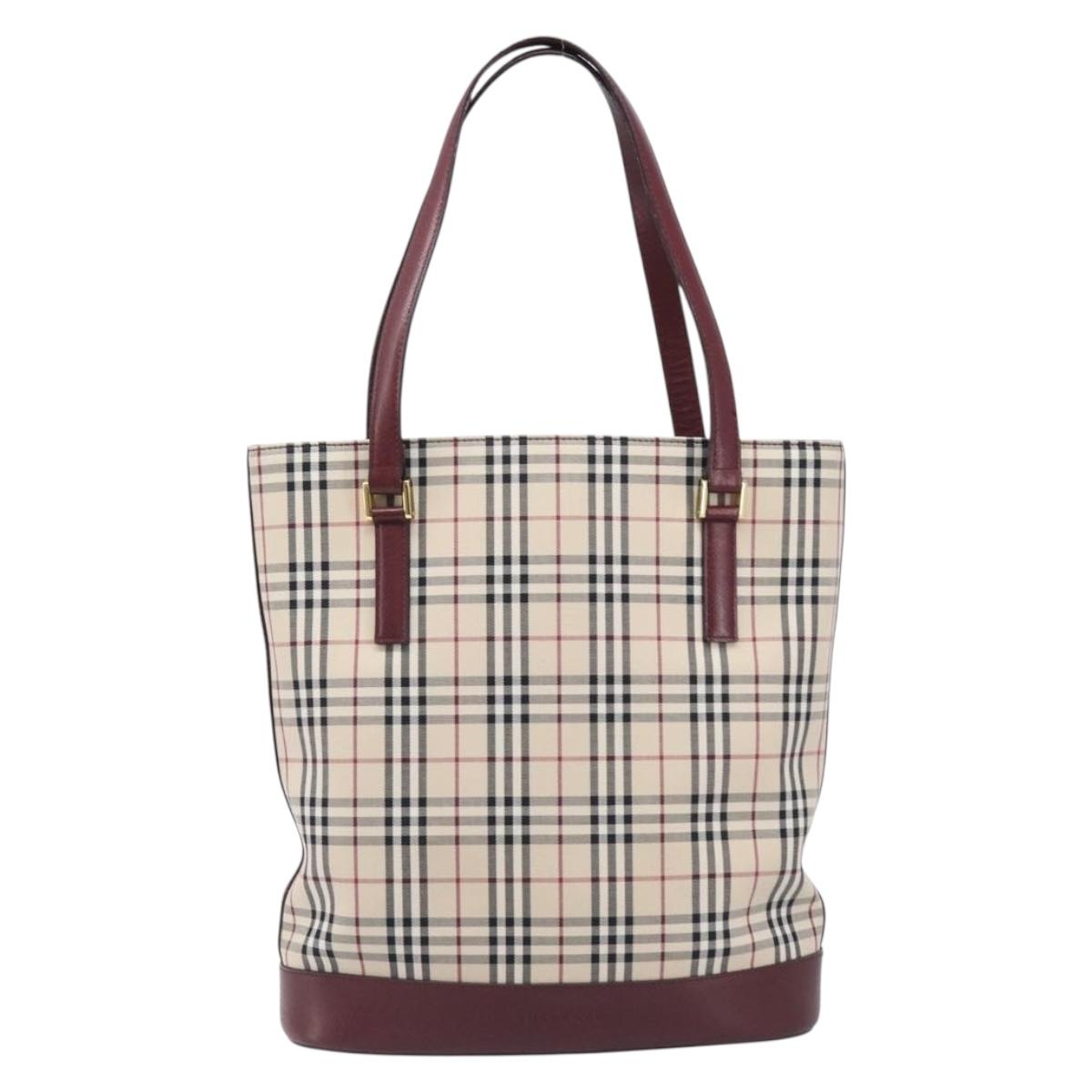 BURBERRY Nova Check Tote Bag Canvas Beige Gold Auth am12680V