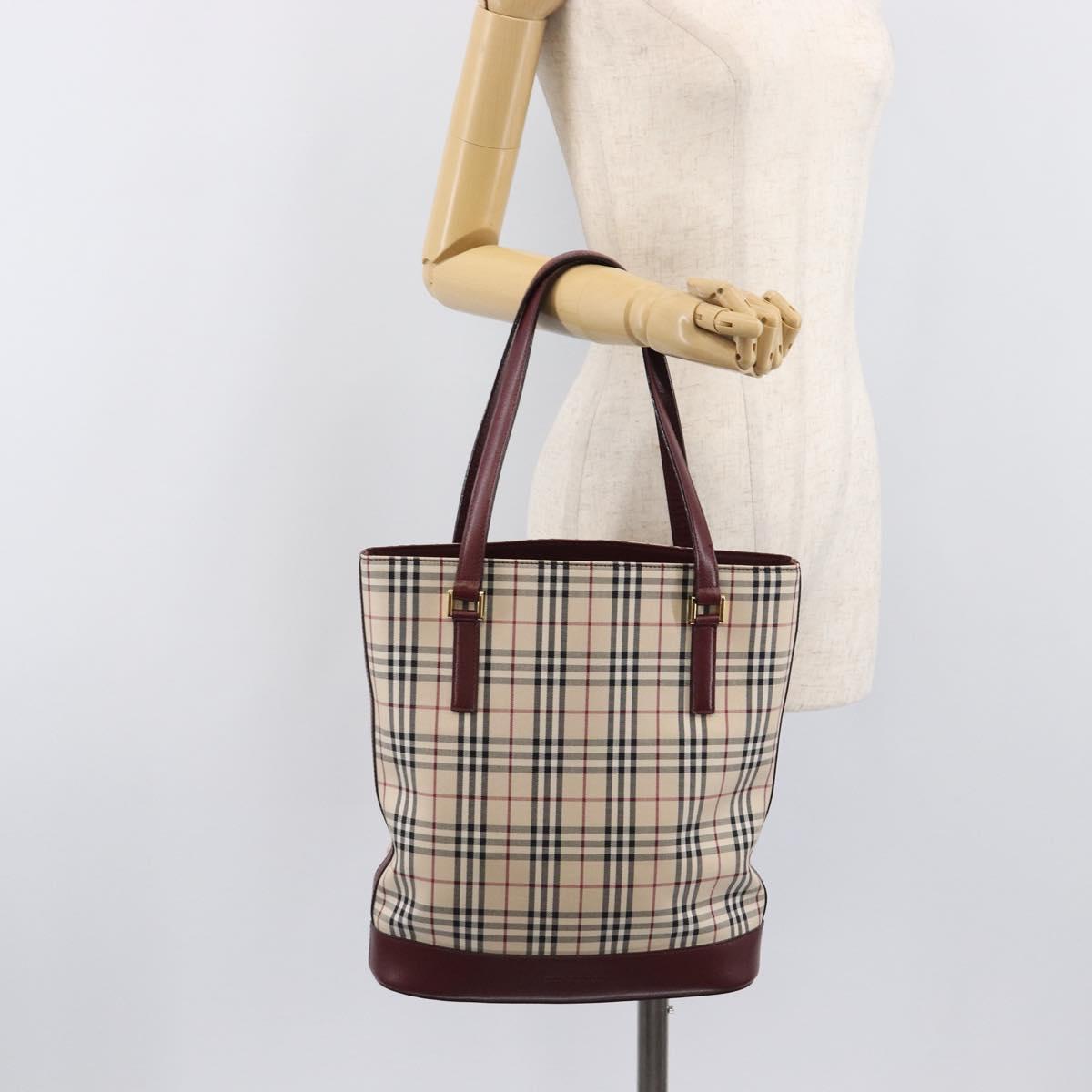 BURBERRY Nova Check Tote Bag Canvas Beige Gold Auth am12680V