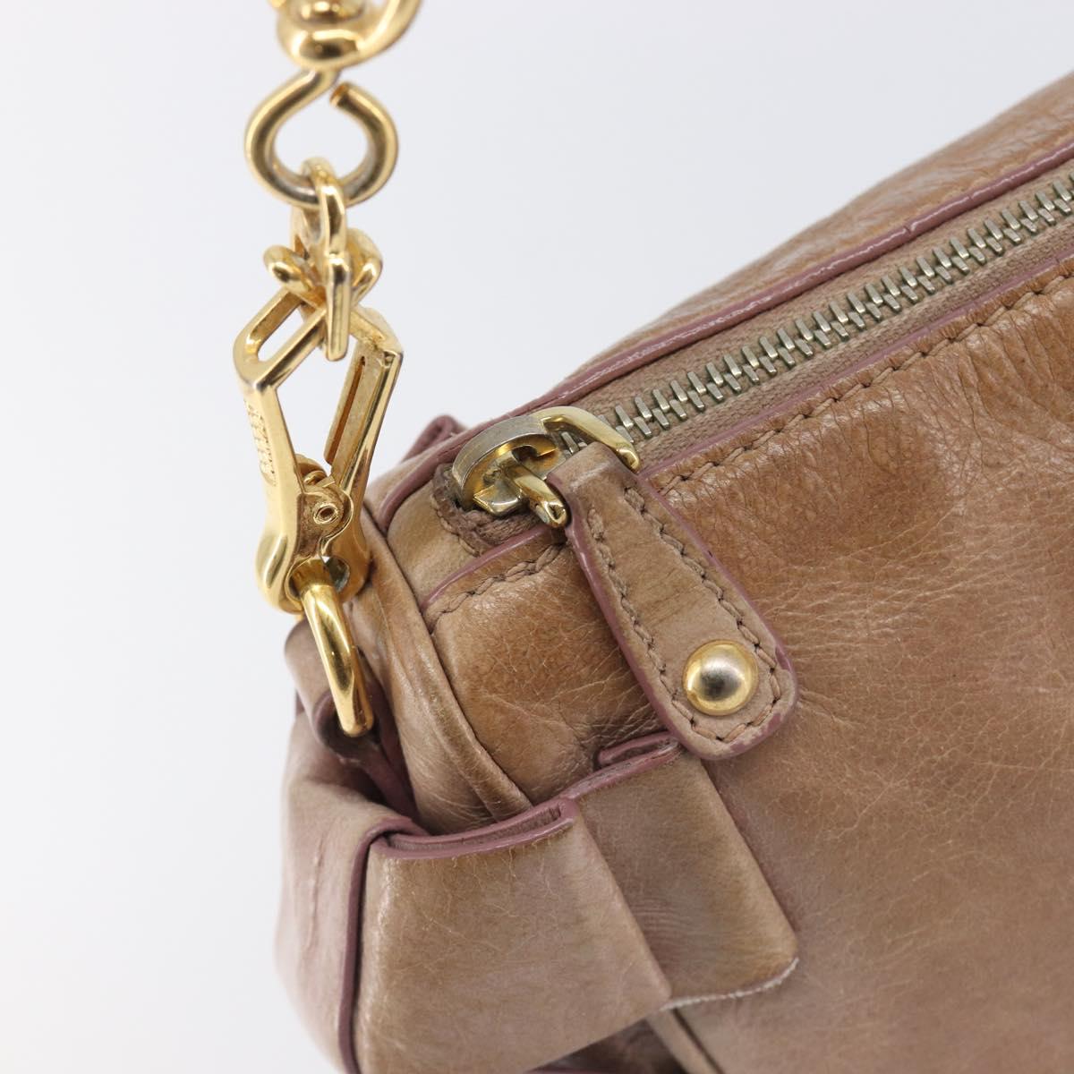 Miu Miu Side Ribbon Accessories Hand Bag Leather 2way Pink Gold Auth am12701V