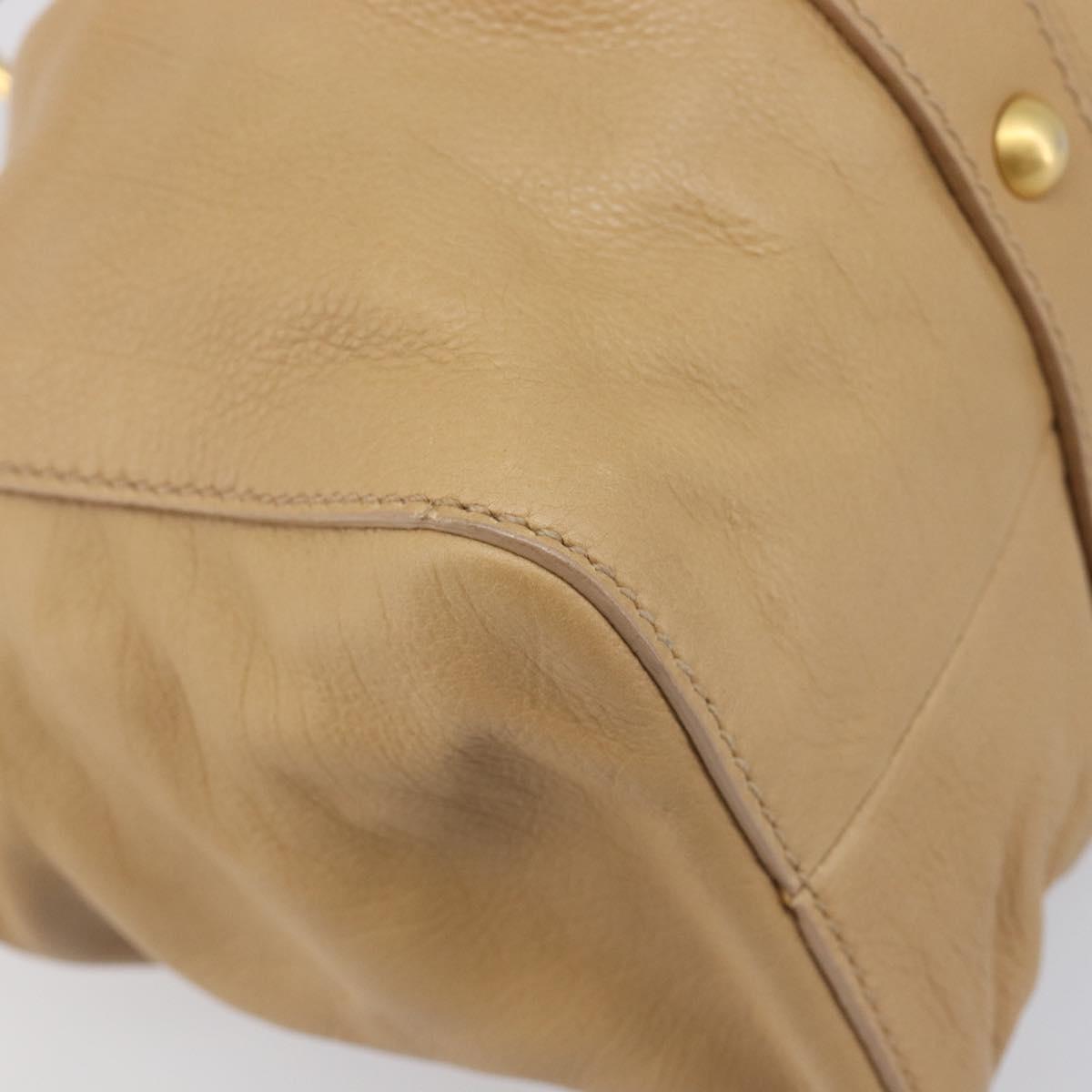 Miu Miu Side Ribbon Hand Bag Leather Beige Gold Auth am12704V