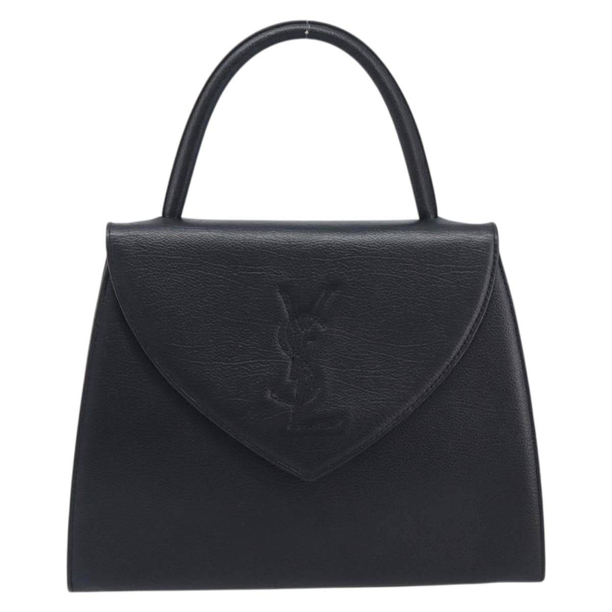 Saint Laurent YSL Hand Bag Leather Black Gold Auth am12705V
