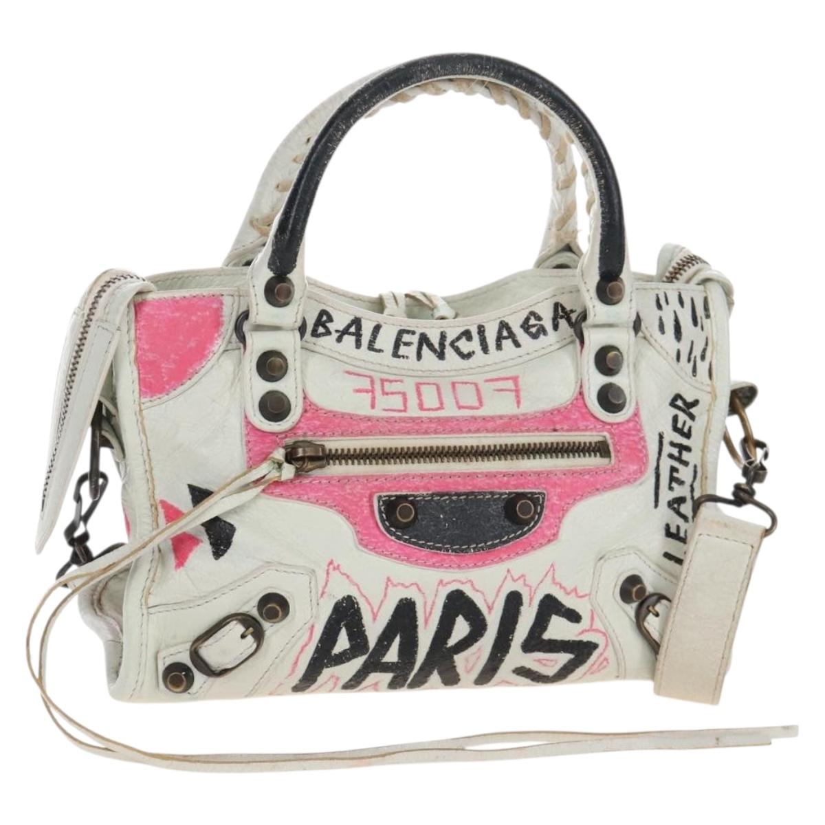 Balenciaga Graffiti The City Mini Bag Leather 2way White 300295 Auth am12706V