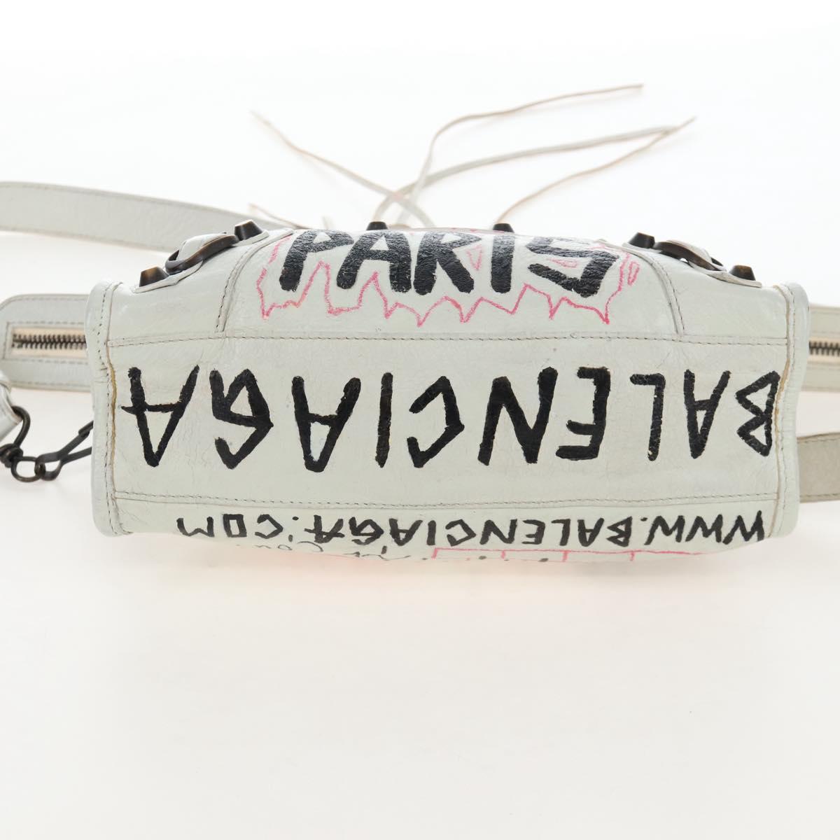 Balenciaga Graffiti The City Mini Bag Leather 2way White 300295 Auth am12706V