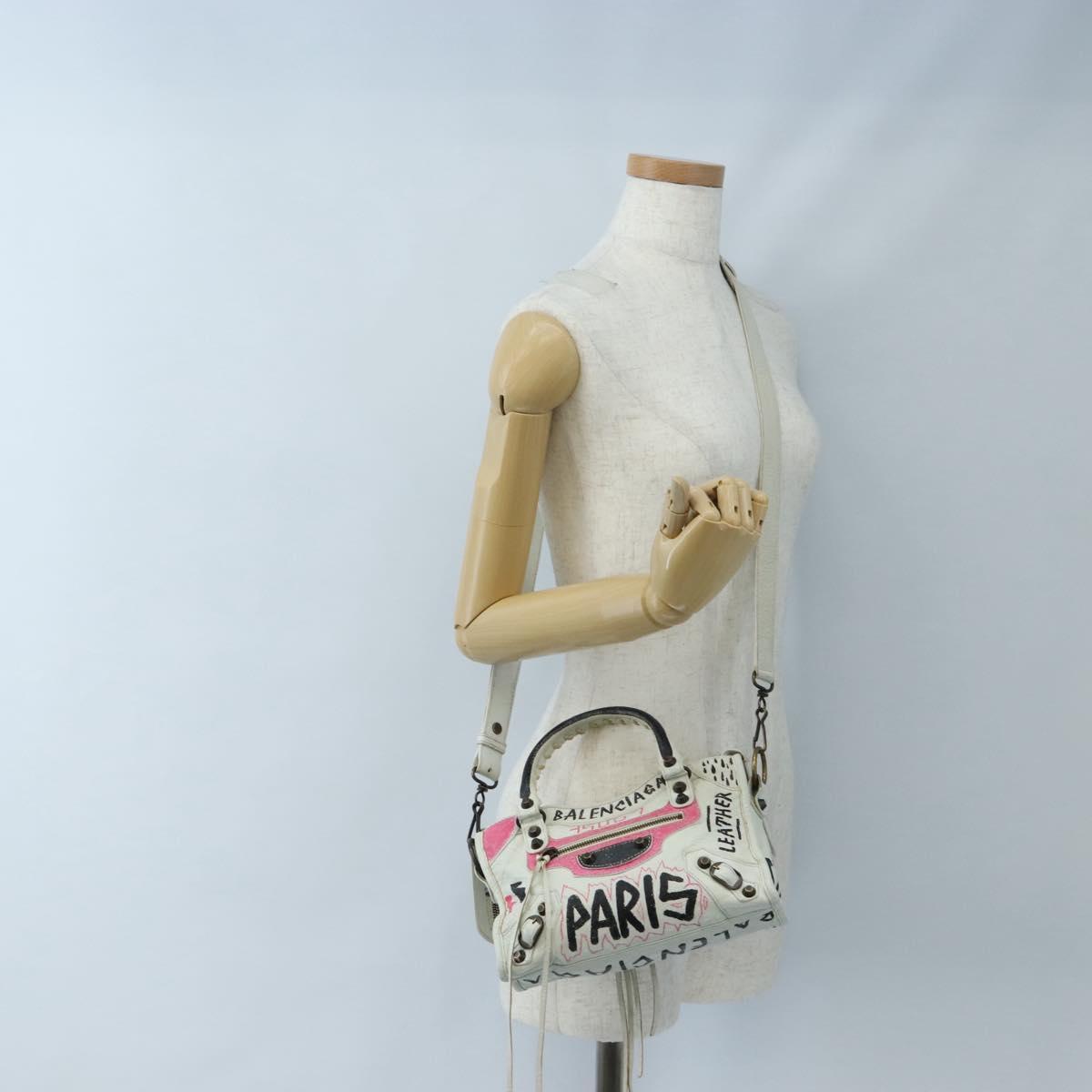 Balenciaga Graffiti The City Mini Bag Leather 2way White 300295 Auth am12706V