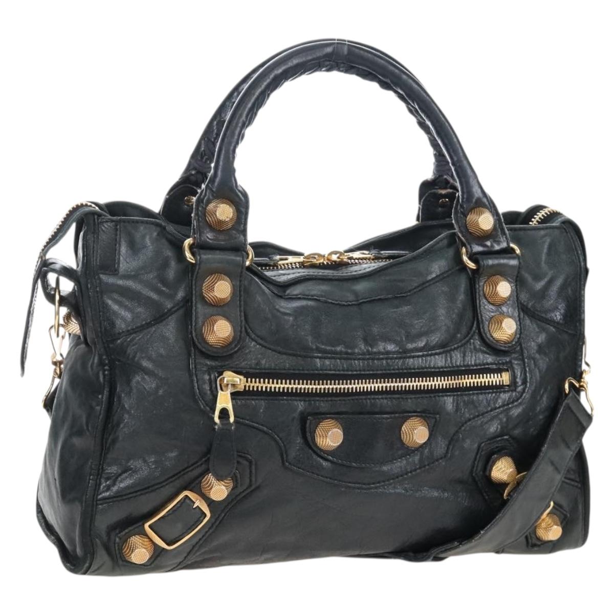 Balenciaga The Giant City Hand Bag Leather 2way Black Gold 173084 Auth am12719V