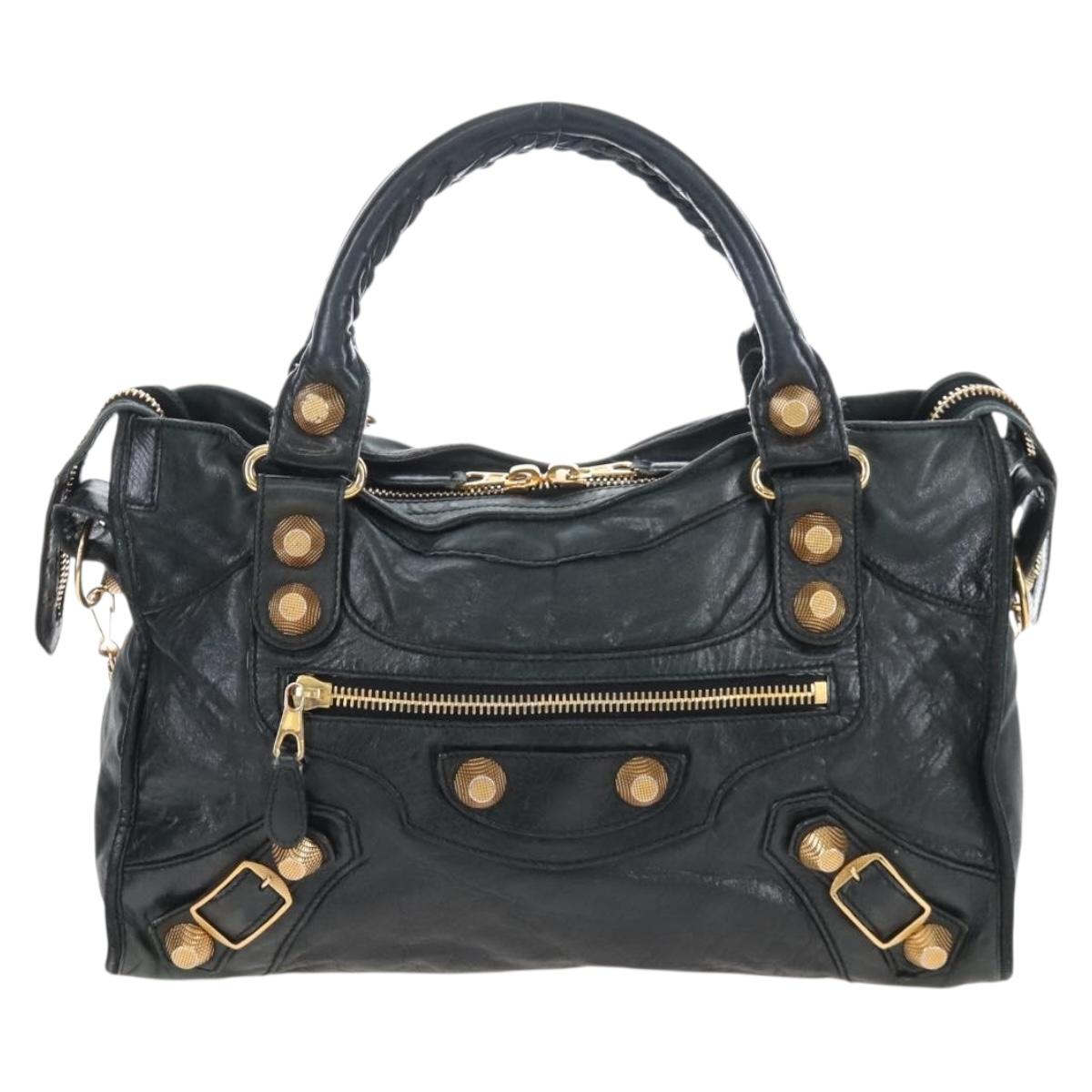 Balenciaga The Giant City Hand Bag Leather 2way Black Gold 173084 Auth am12719V