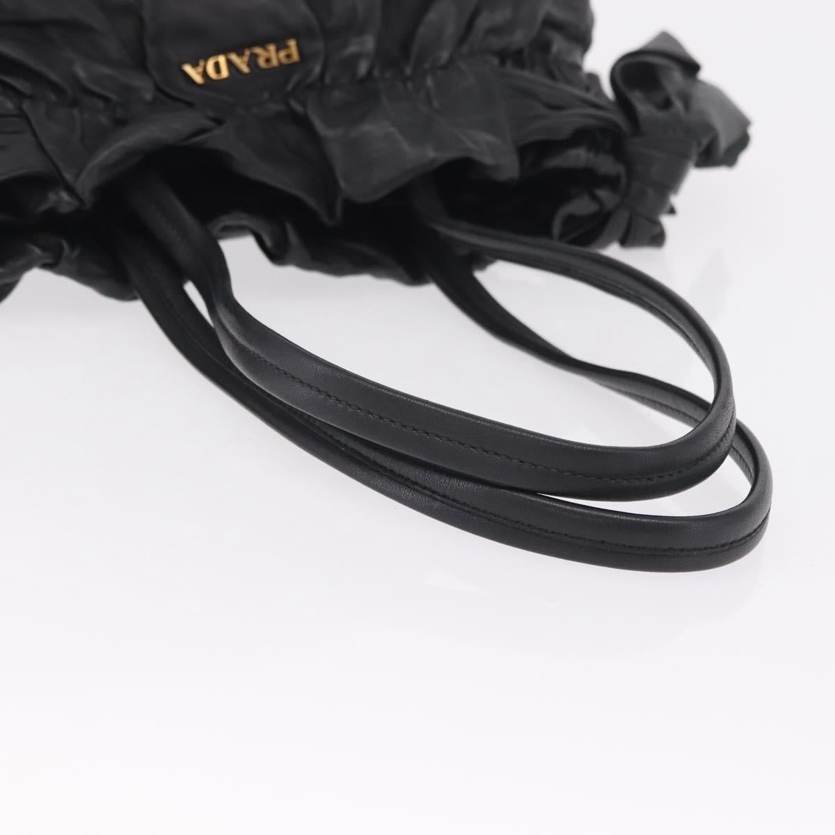 PRADA Side Ribbon Tote Bag Leather Black Gold Auth am12722V