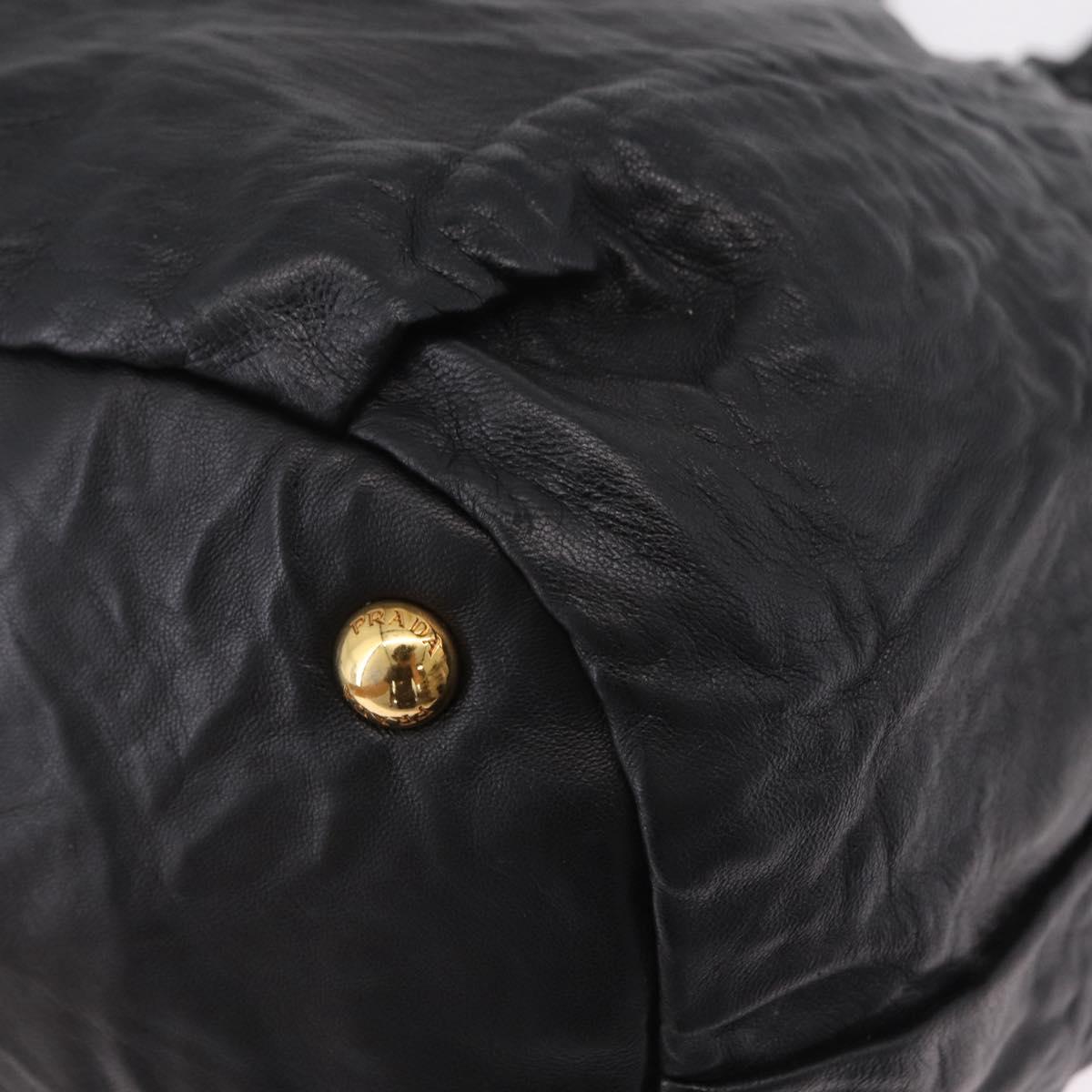 PRADA Side Ribbon Tote Bag Leather Black Gold Auth am12722V