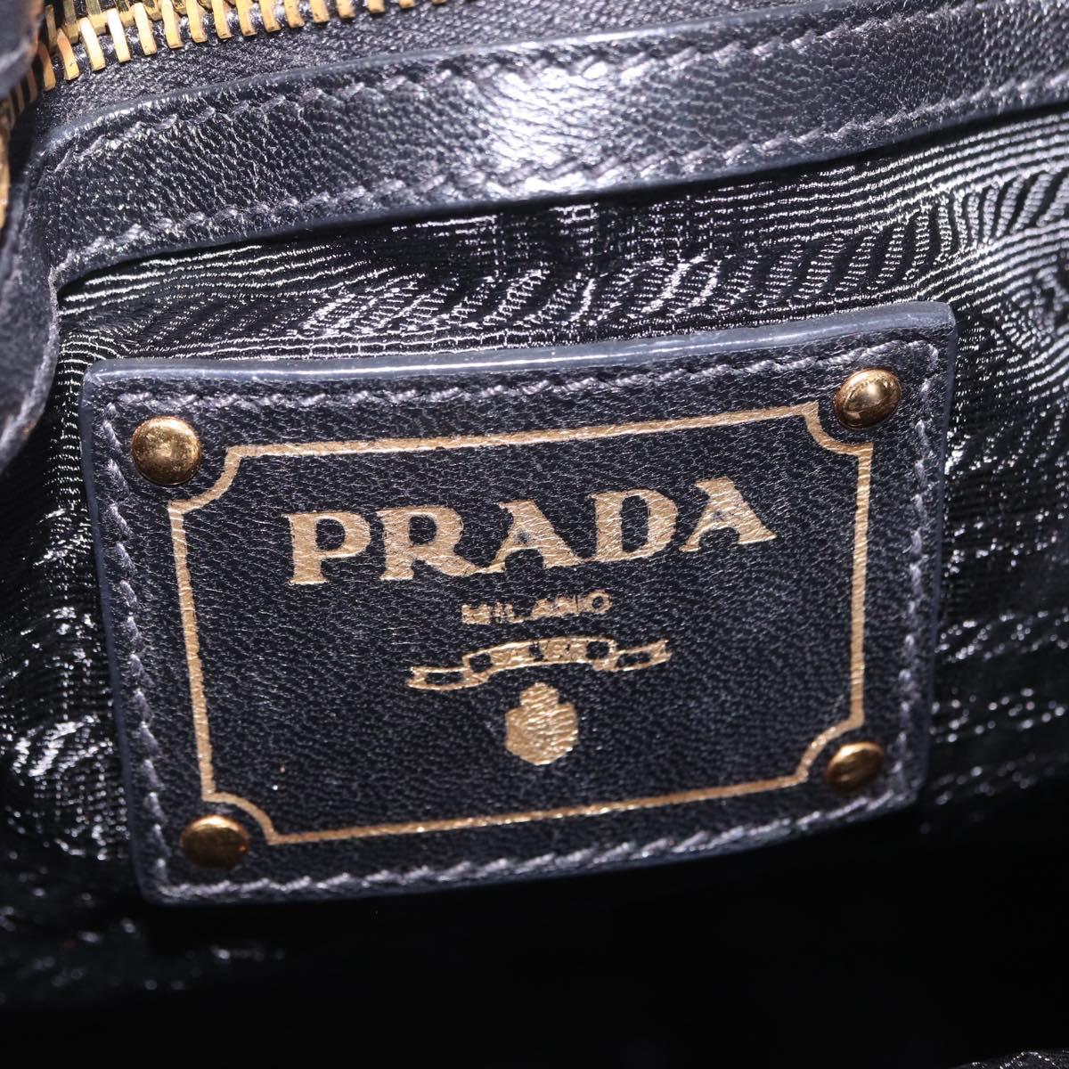 PRADA Side Ribbon Tote Bag Leather Black Gold Auth am12722V