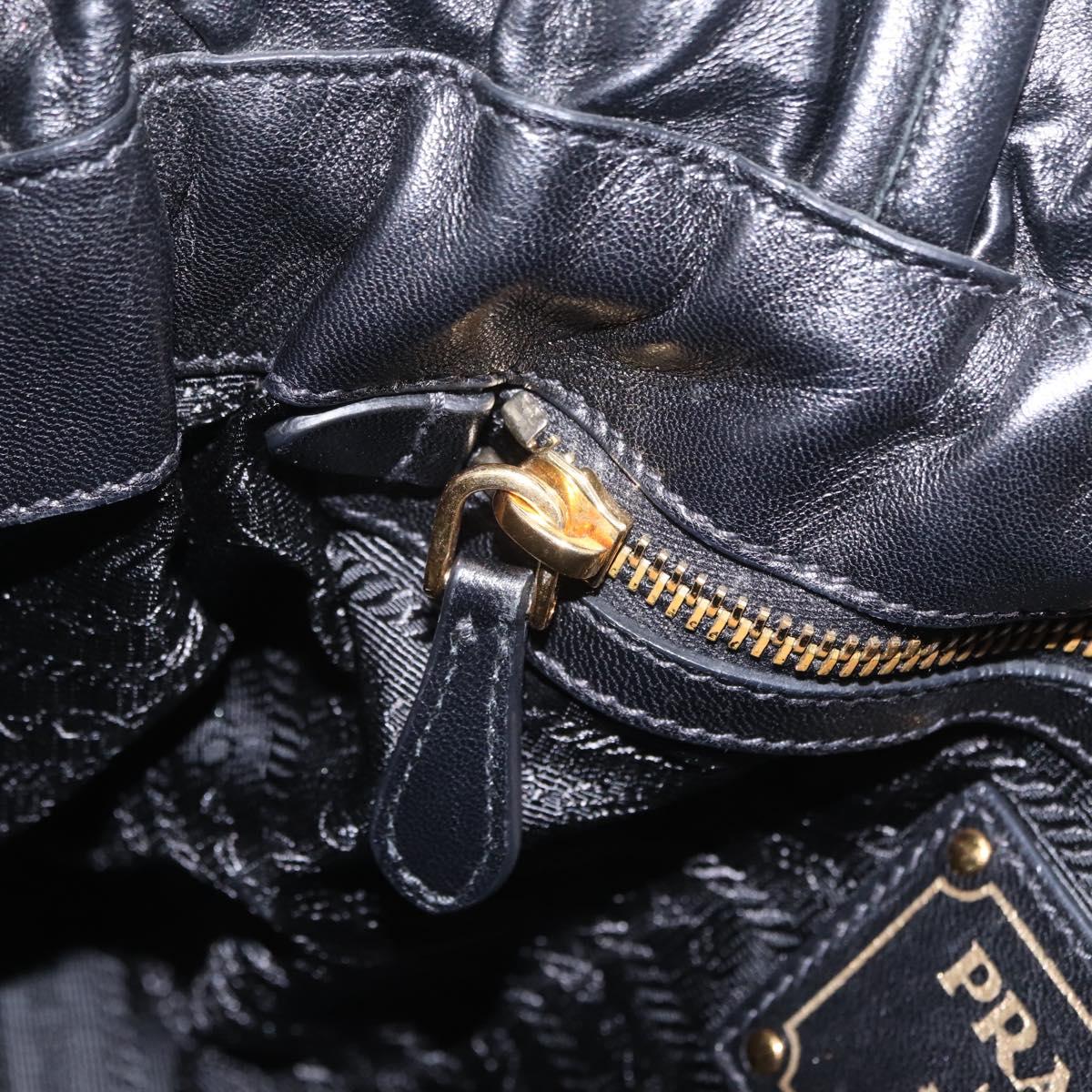 PRADA Side Ribbon Tote Bag Leather Black Gold Auth am12722V